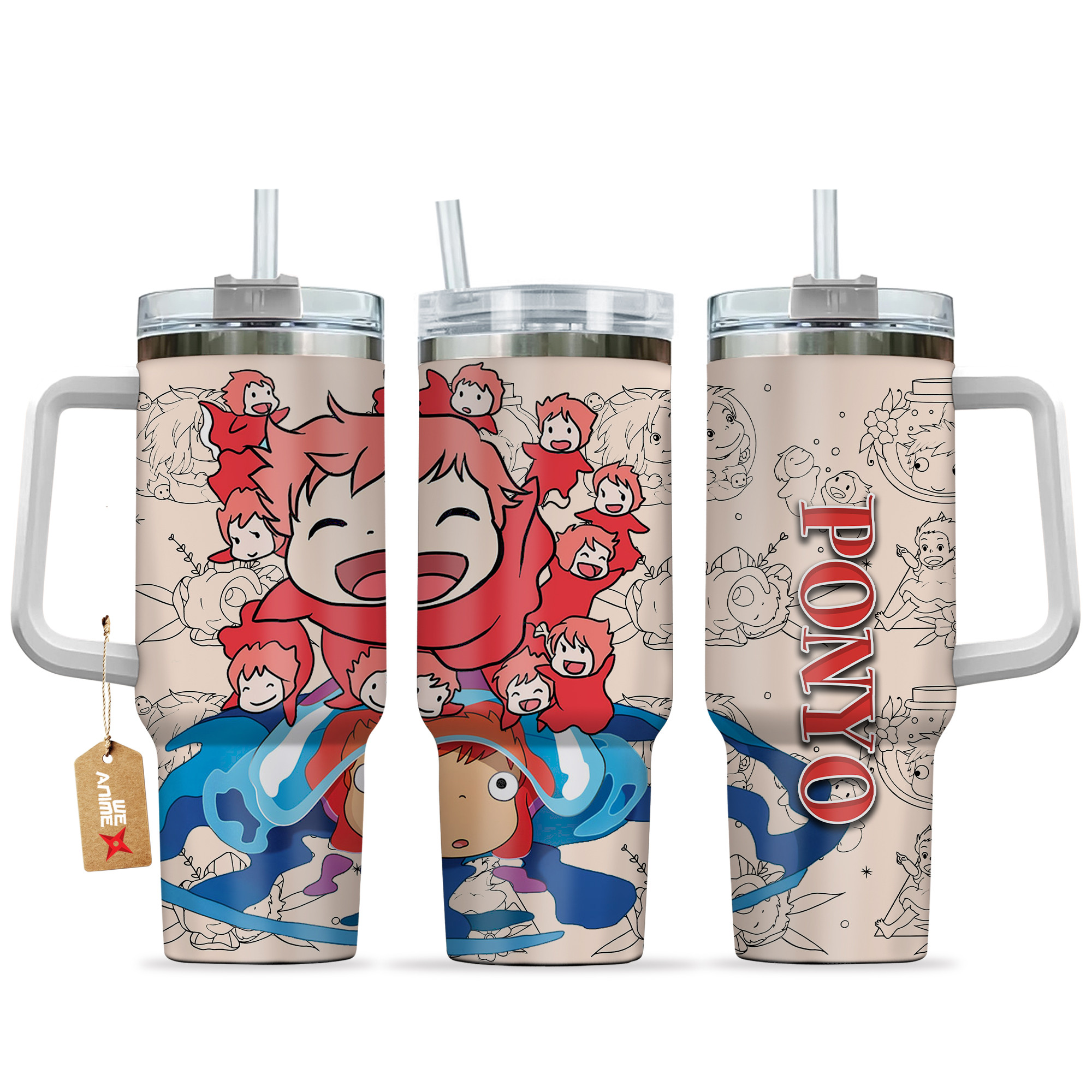 Ponyo Ponyo Anime Custom Stanley Quencher 40oz Stainless Steel Tumbler With Handle