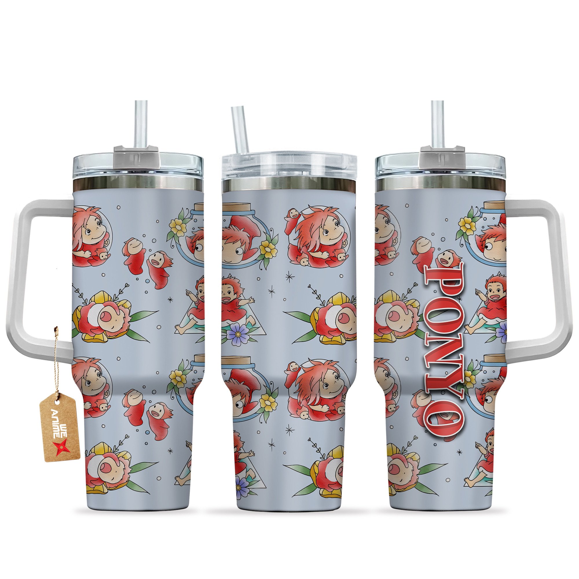 Ponyo Ponyo Anime Custom Stanley Quencher 40oz Stainless Steel Tumbler With Handle