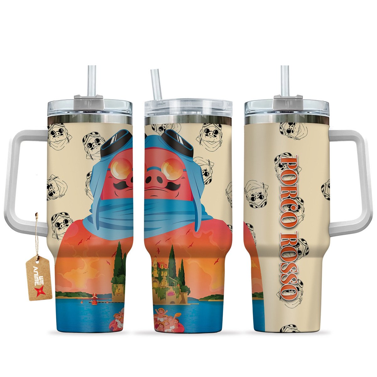 Porco Rosso Anime Custom Stanley Quencher 40oz Stainless Steel Tumbler With Handle