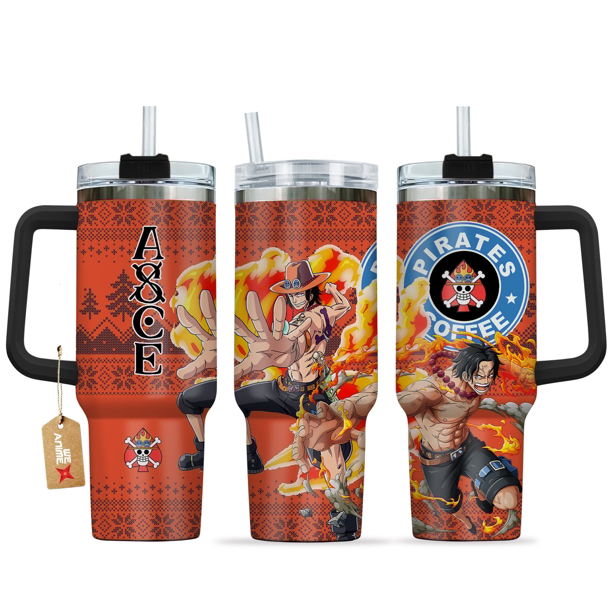 Portgas D. Ace One Piece Anime Custom Stanley Quencher 40oz Stainless Steel Tumbler With Handle