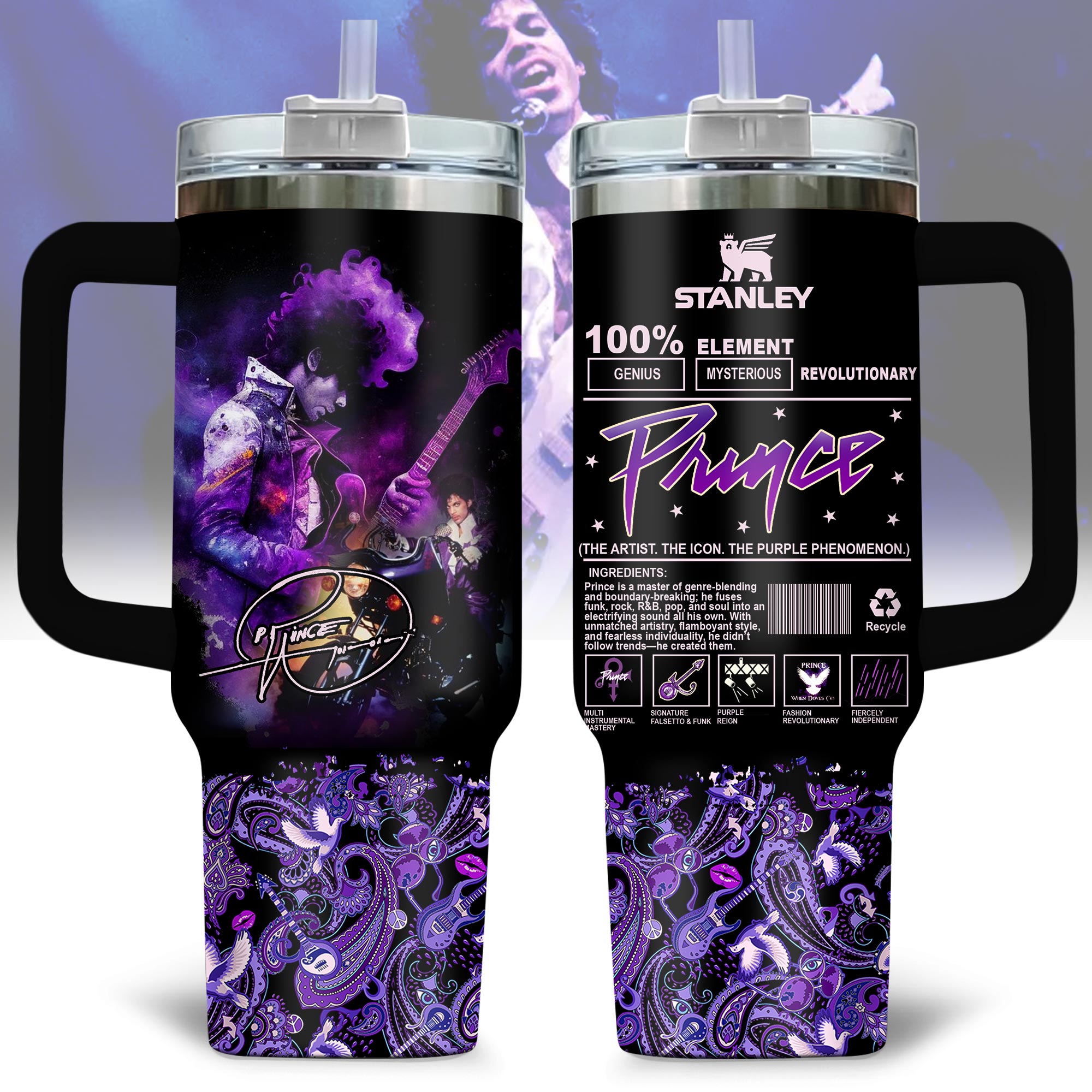 Prince Music Custom Stanley Quencher 40oz Stainless Steel Tumbler With Handle