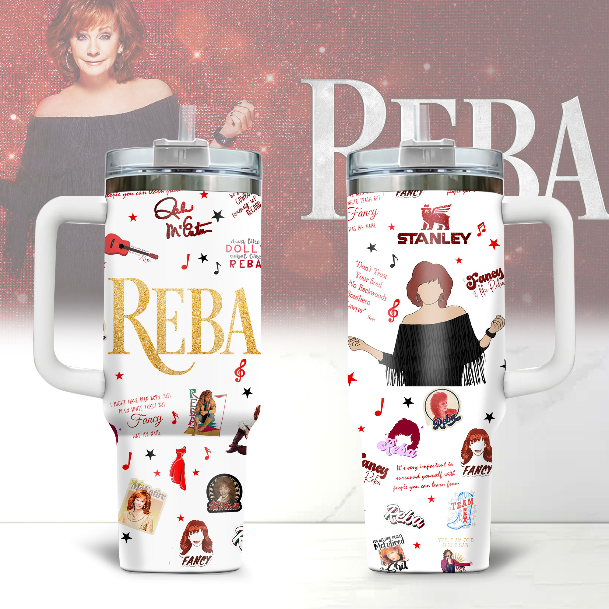 Reba McEntire Music Custom Stanley Quencher 40oz Stainless Steel Tumbler With Handle