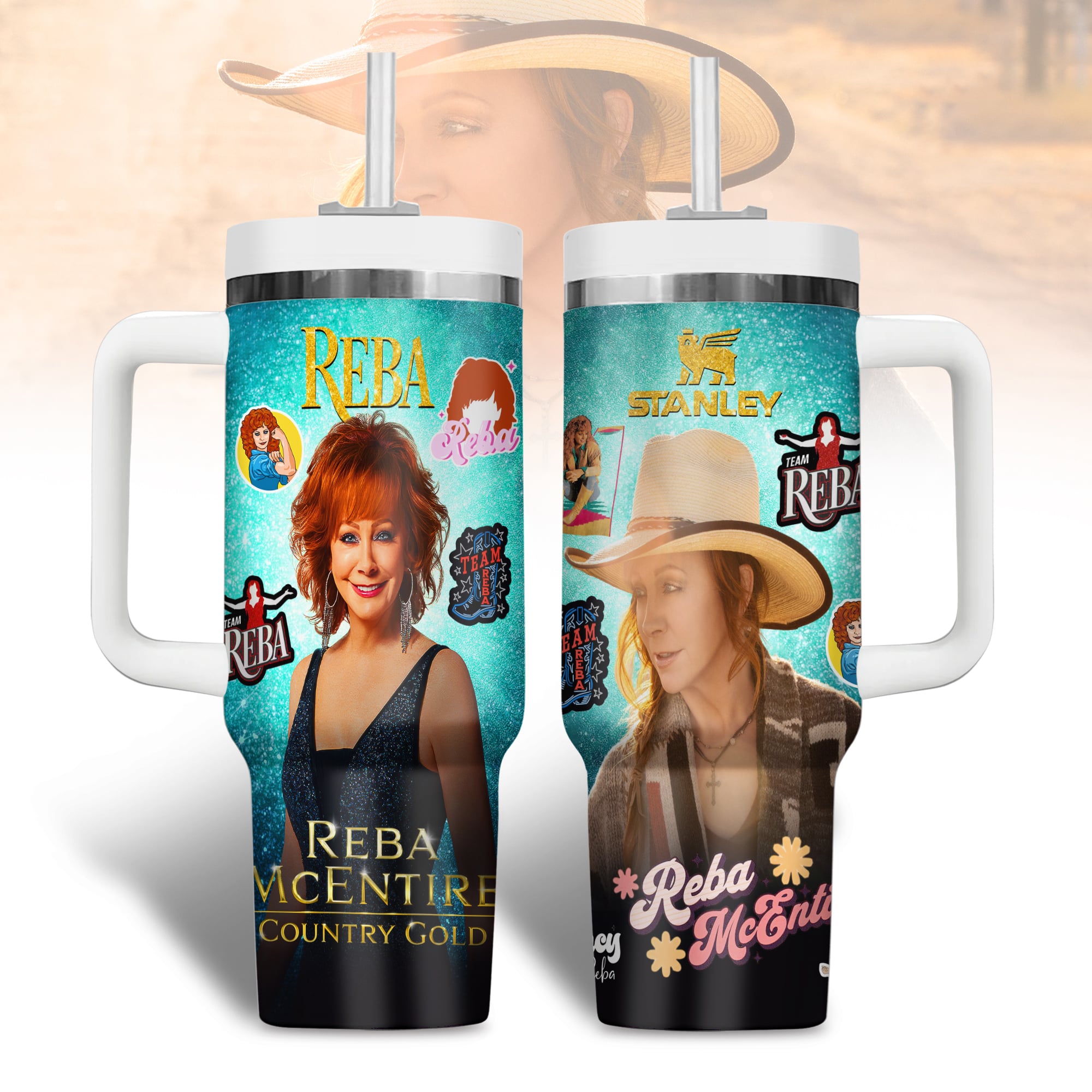 Reba McEntire Music Custom Stanley Quencher 40oz Stainless Steel Tumbler With Handle