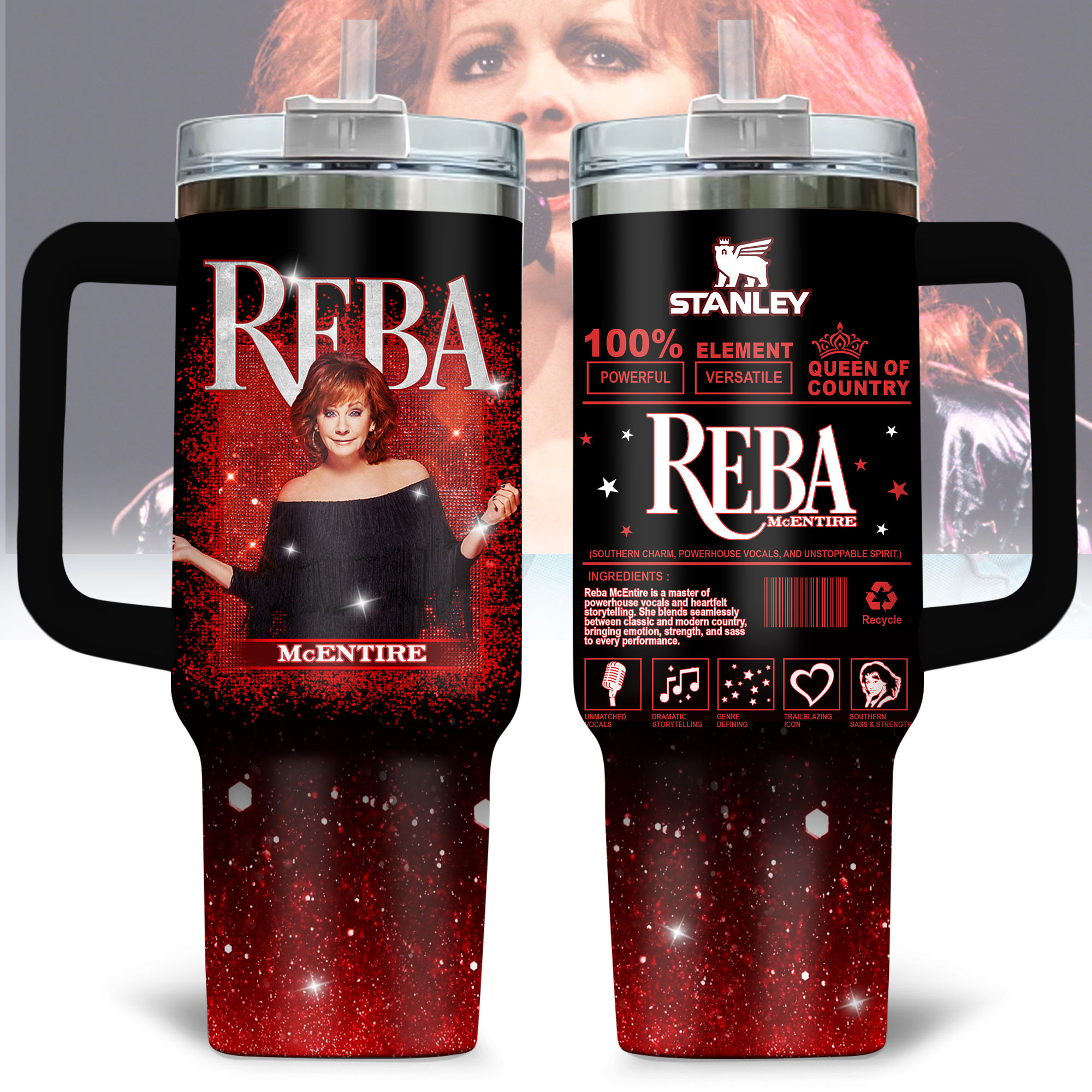 Reba McEntire Music Custom Stanley Quencher 40oz Stainless Steel Tumbler With Handle