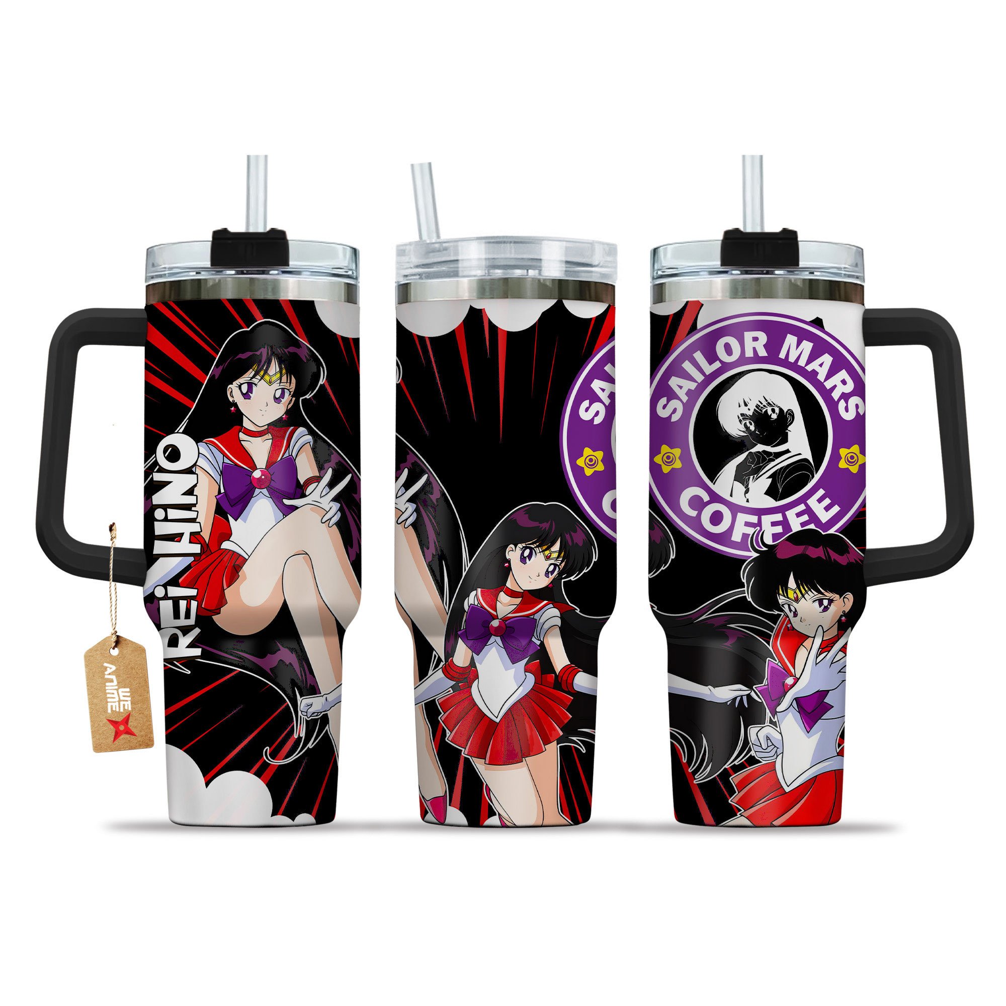 Rei Hino Sailor Moon Anime Custom Stanley Quencher 40oz Stainless Steel Tumbler With Handle