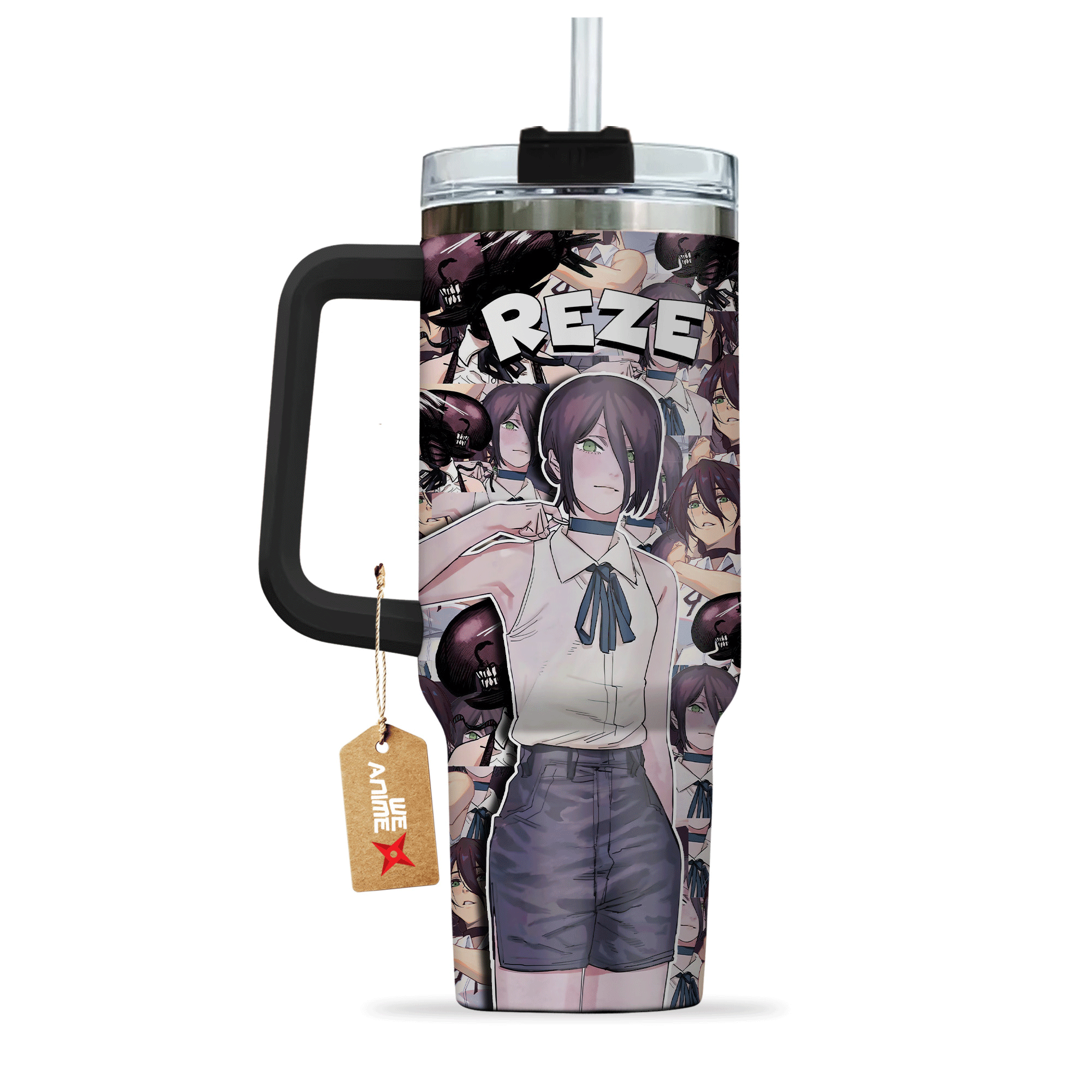 Reze Chainsaw Man Anime Custom Stanley Quencher 40oz Stainless Steel Tumbler With Handle