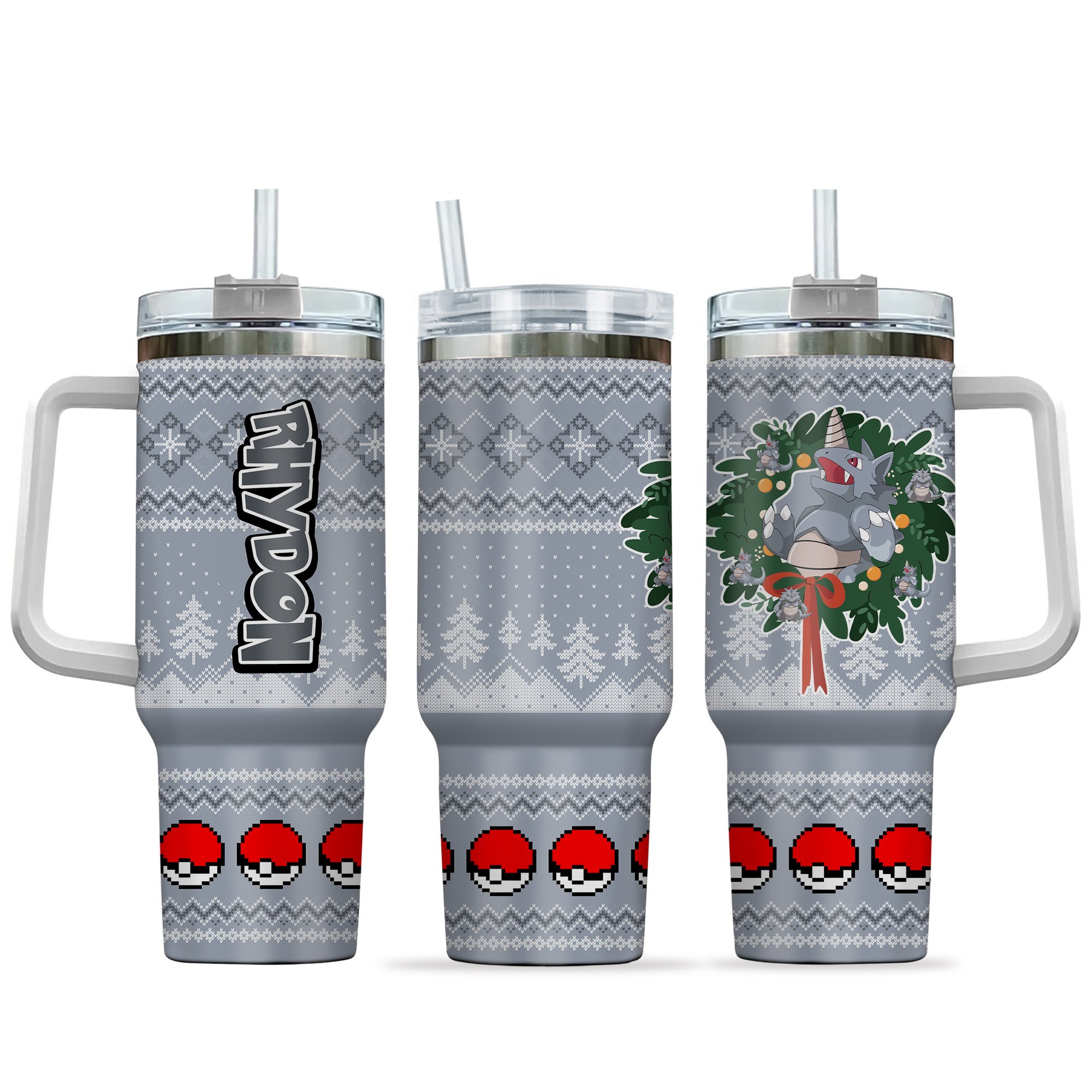 Rhydon Pokemon Anime Custom Stanley Quencher 40oz Stainless Steel Tumbler With Handle