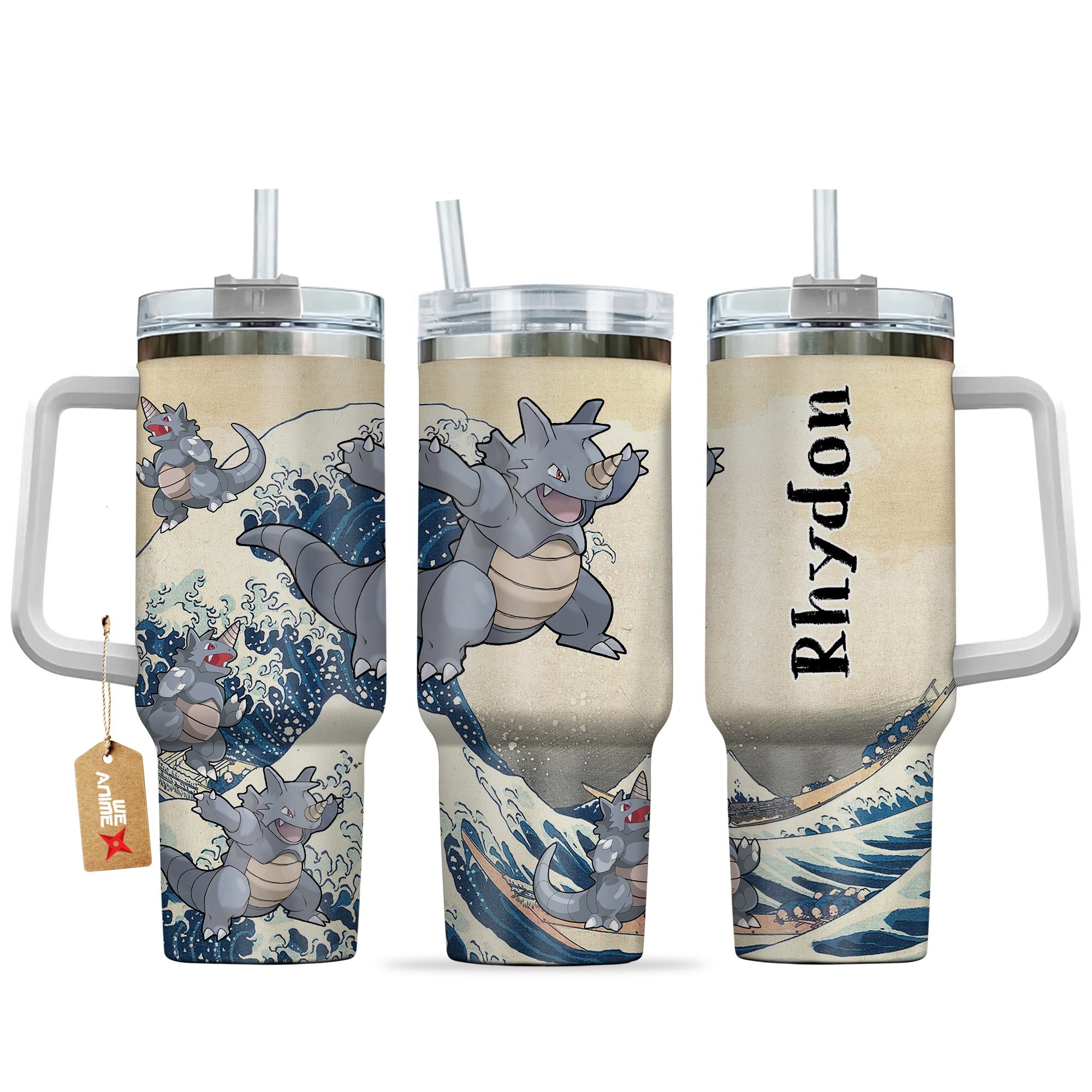Rhydon Pokemon Anime Custom Stanley Quencher 40oz Stainless Steel Tumbler With Handle
