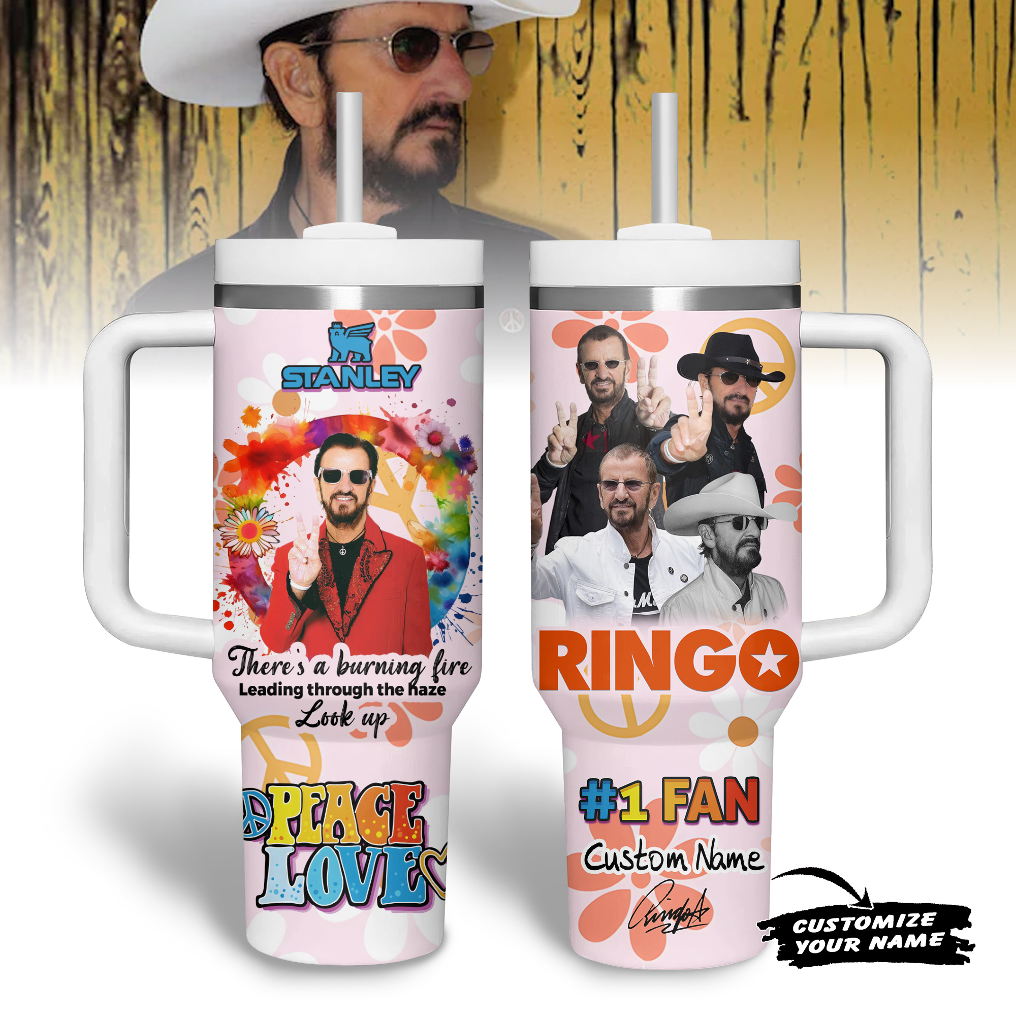 Ringo Starr Music Custom Stanley Quencher 40oz Stainless Steel Tumbler With Handle