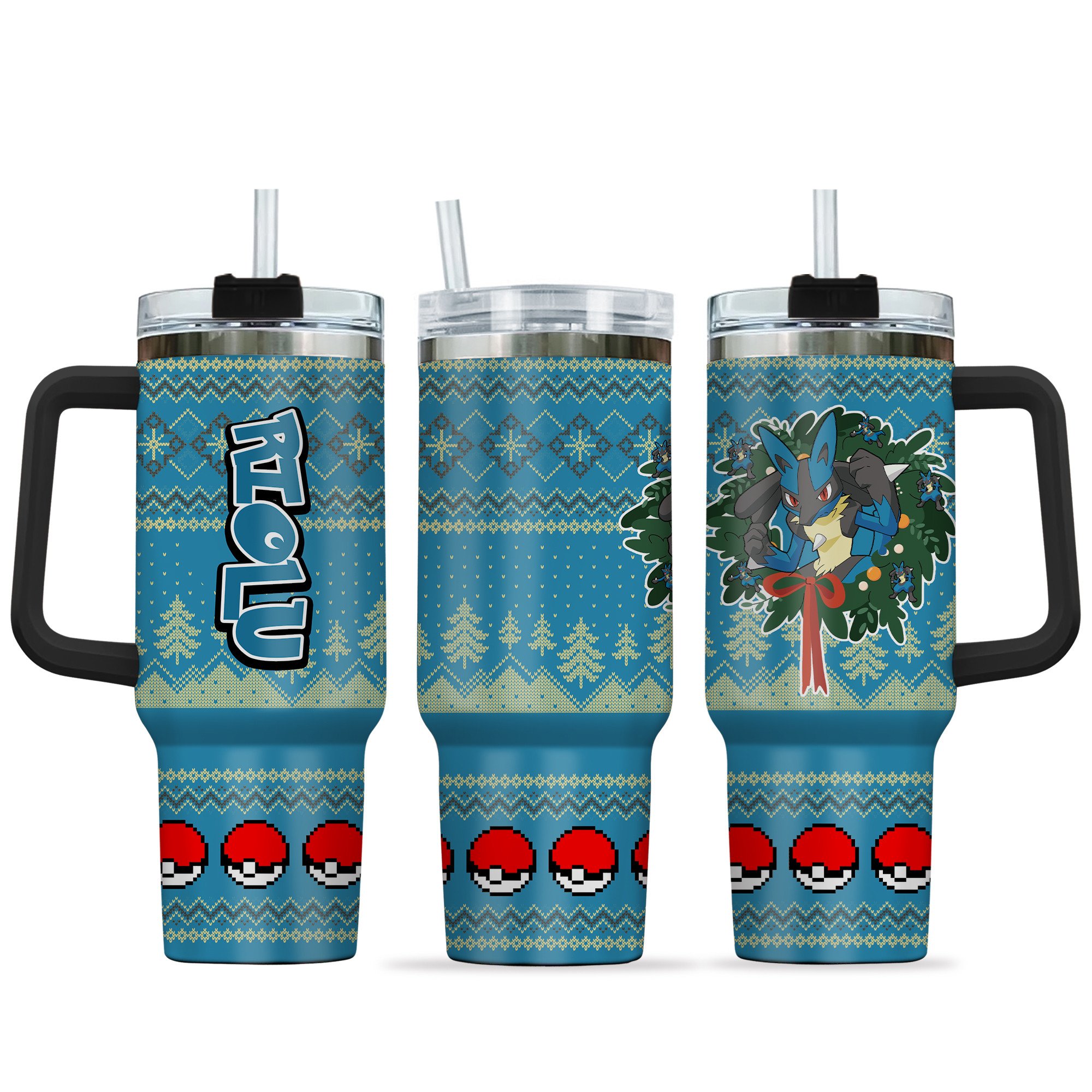 Riolu Pokemon Anime Custom Stanley Quencher 40oz Stainless Steel Tumbler With Handle