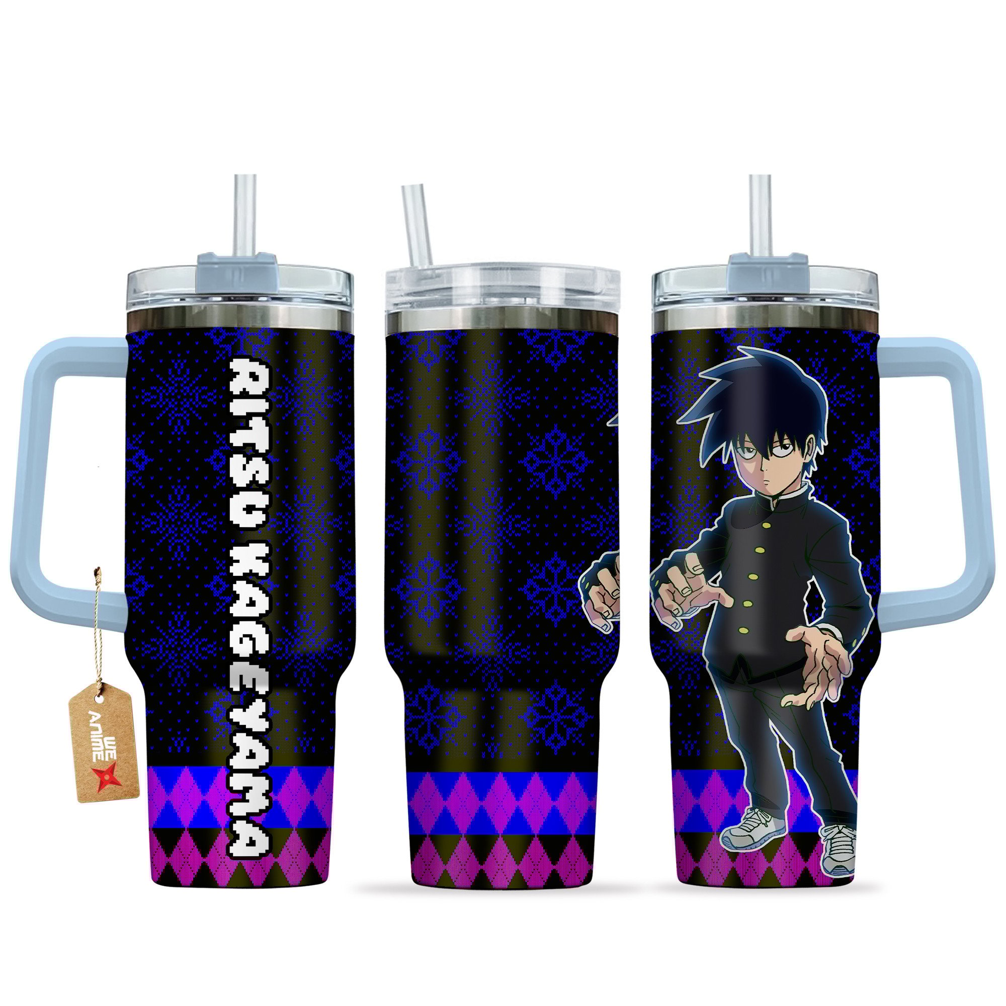 Ritsu Kageyama Mob Psycho 100 Anime Custom Stanley Quencher 40oz Stainless Steel Tumbler With Handle