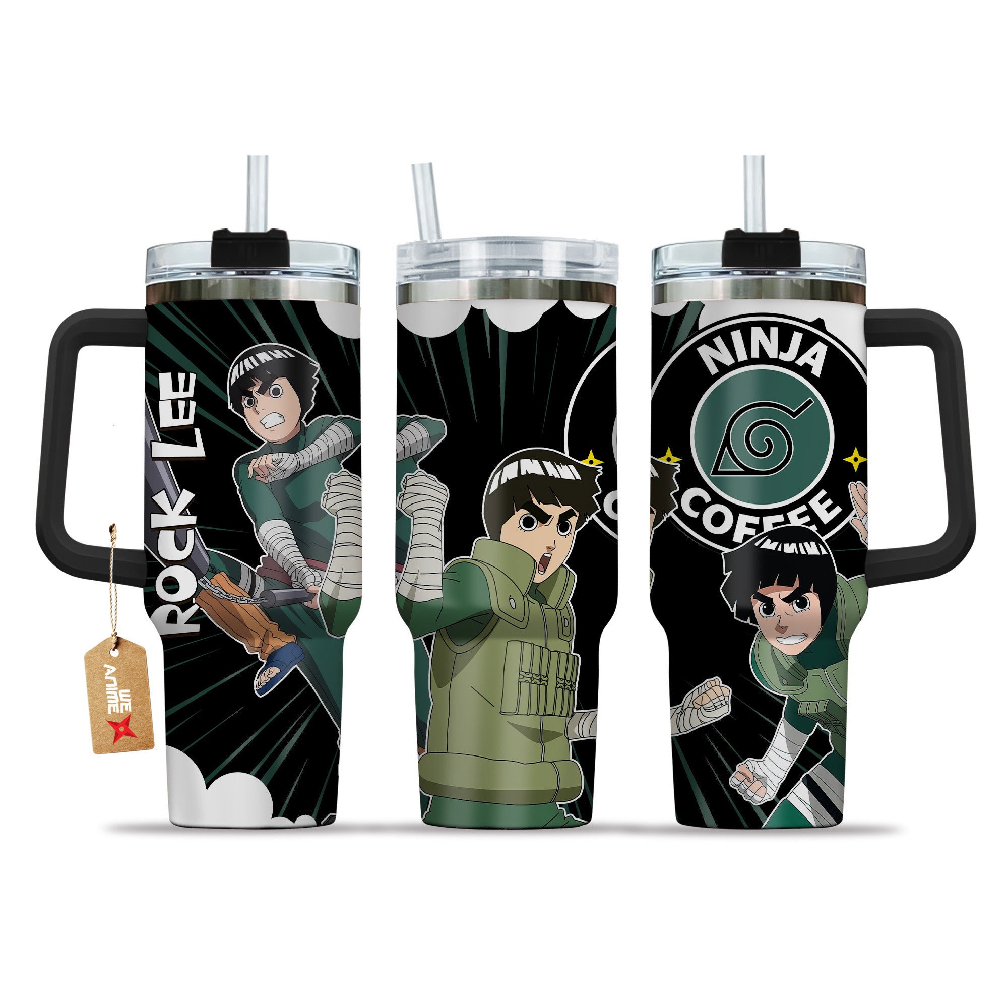 Rock Lee Naruto Anime Custom Stanley Quencher 40oz Stainless Steel Tumbler With Handle
