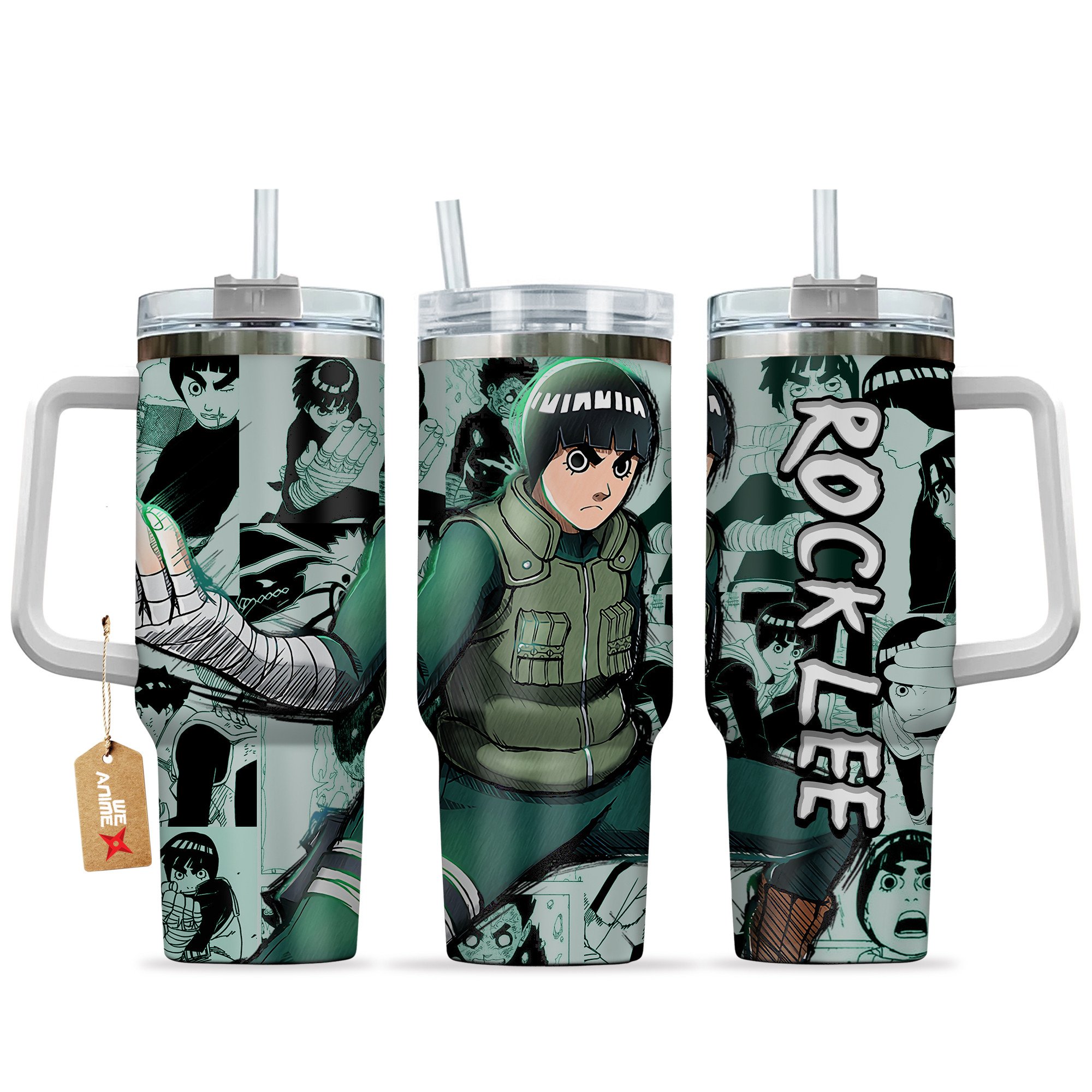 Rock Lee Naruto Anime Custom Stanley Quencher 40oz Stainless Steel Tumbler With Handle