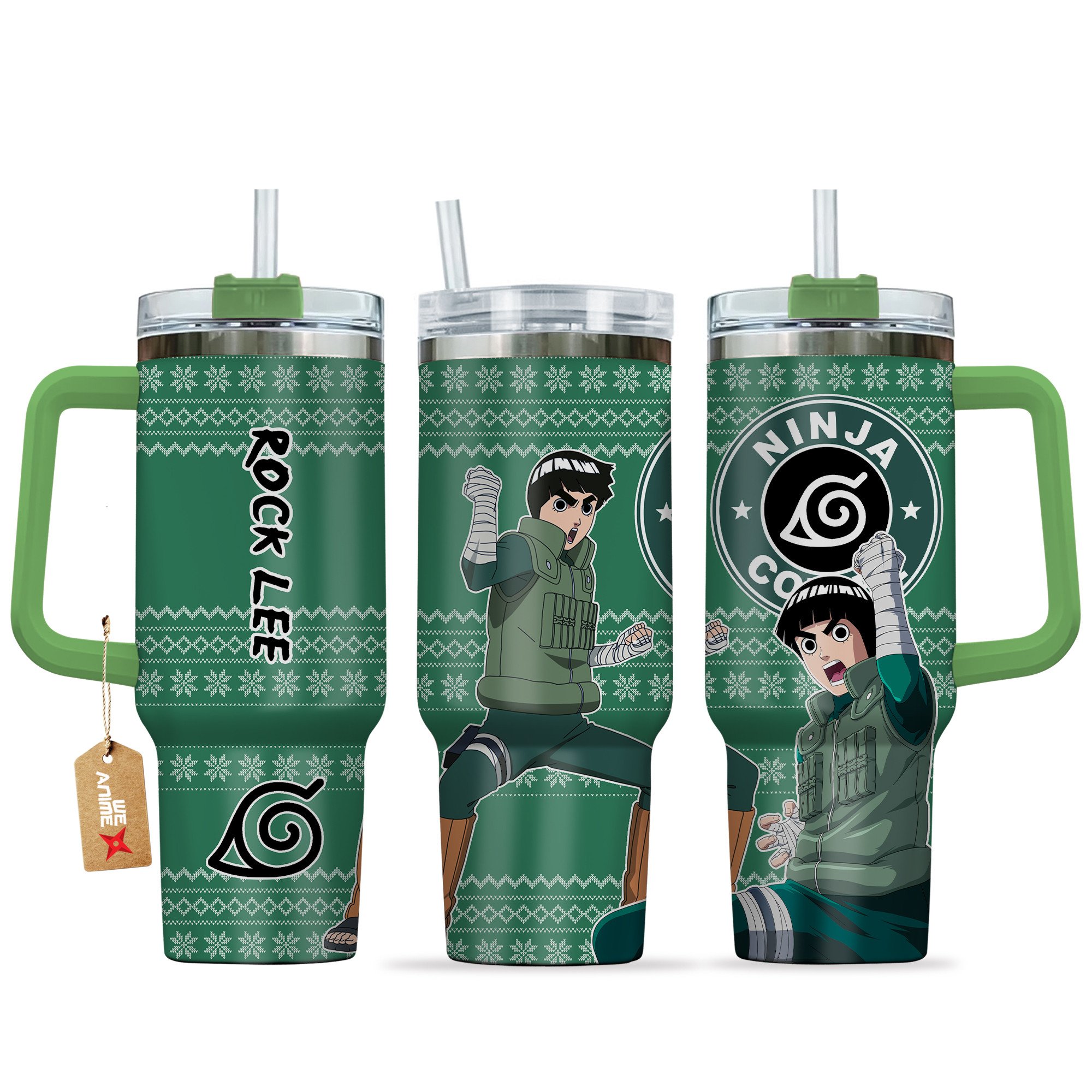 Rock Lee Naruto Anime Custom Stanley Quencher 40oz Stainless Steel Tumbler With Handle
