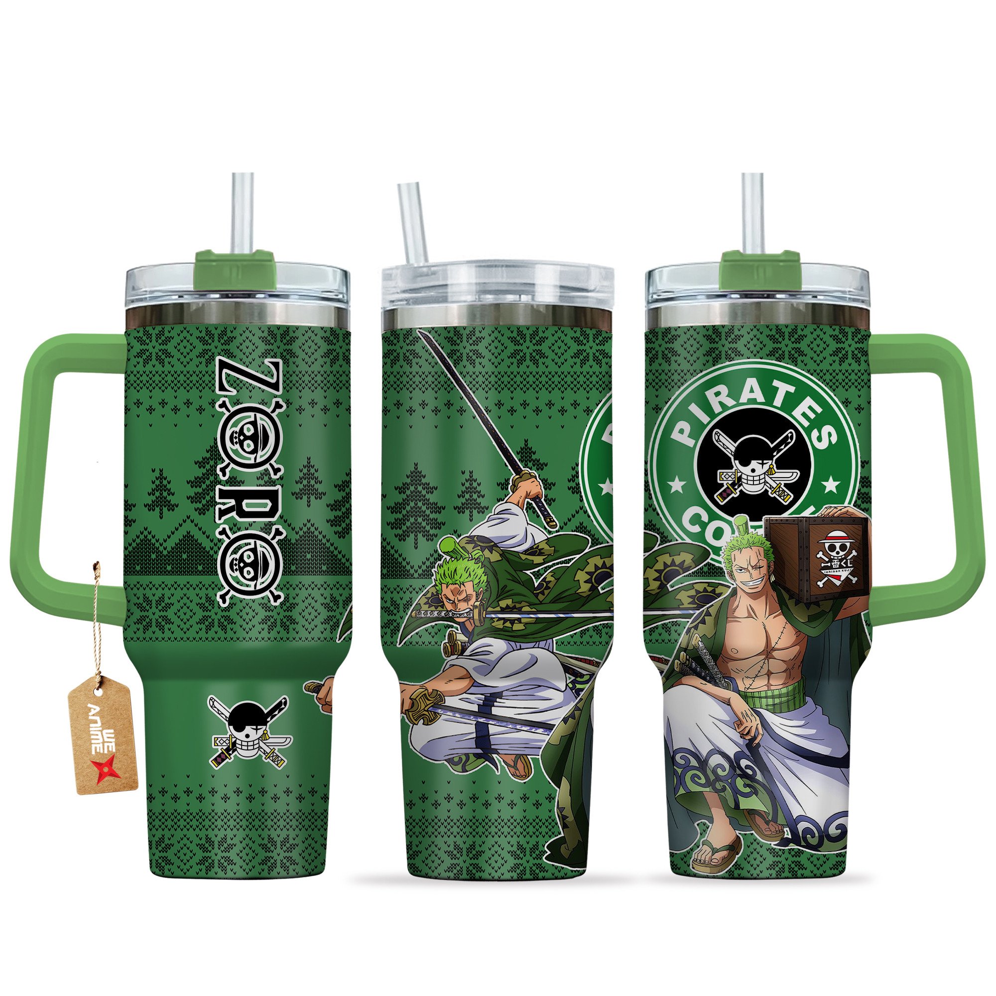 Roronoa Zoro Wano Arc One Piece Anime Custom Stanley Quencher 40oz Stainless Steel Tumbler With Handle