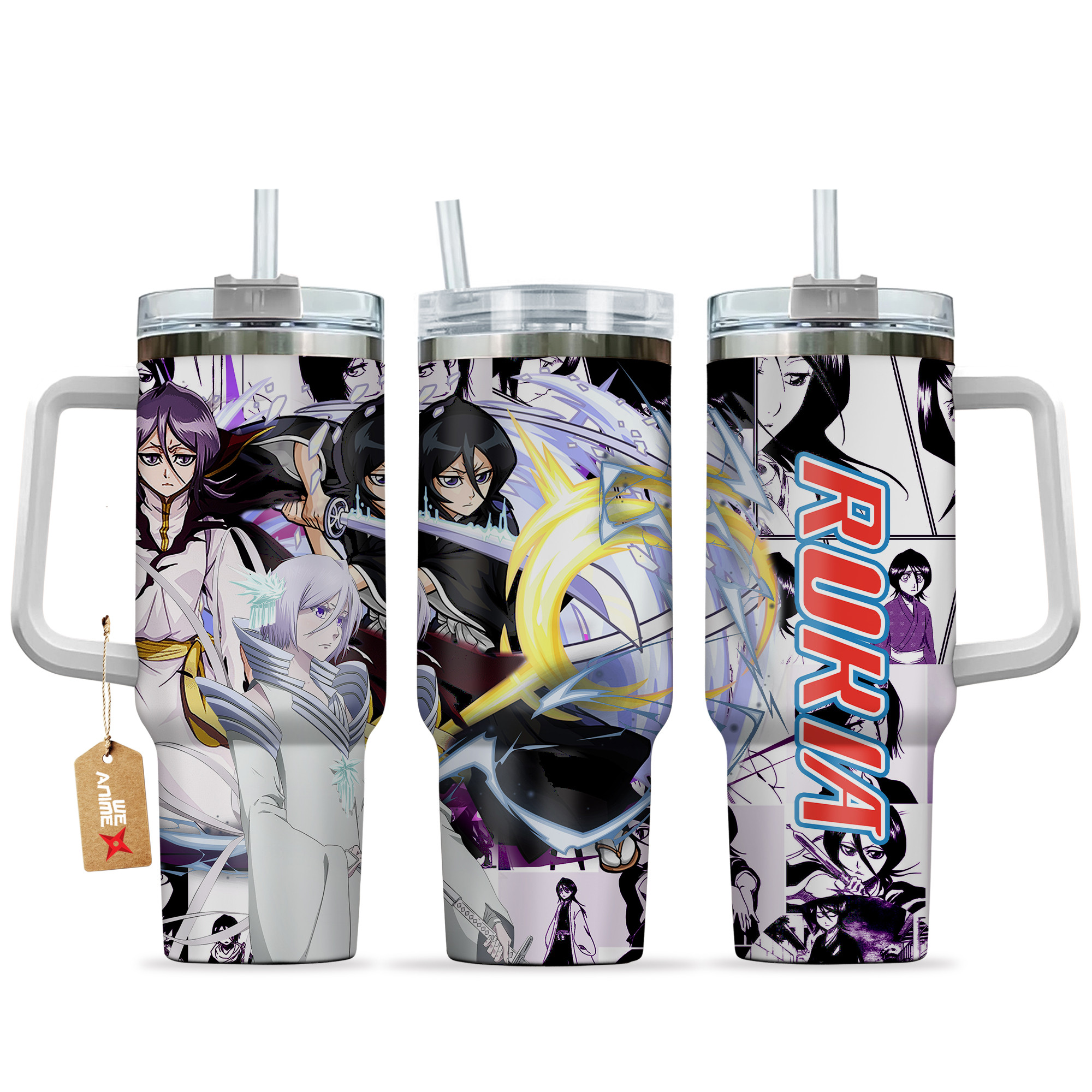 Rukia Kuchiki Bleach Anime Custom Stanley Quencher 40oz Stainless Steel Tumbler With Handle