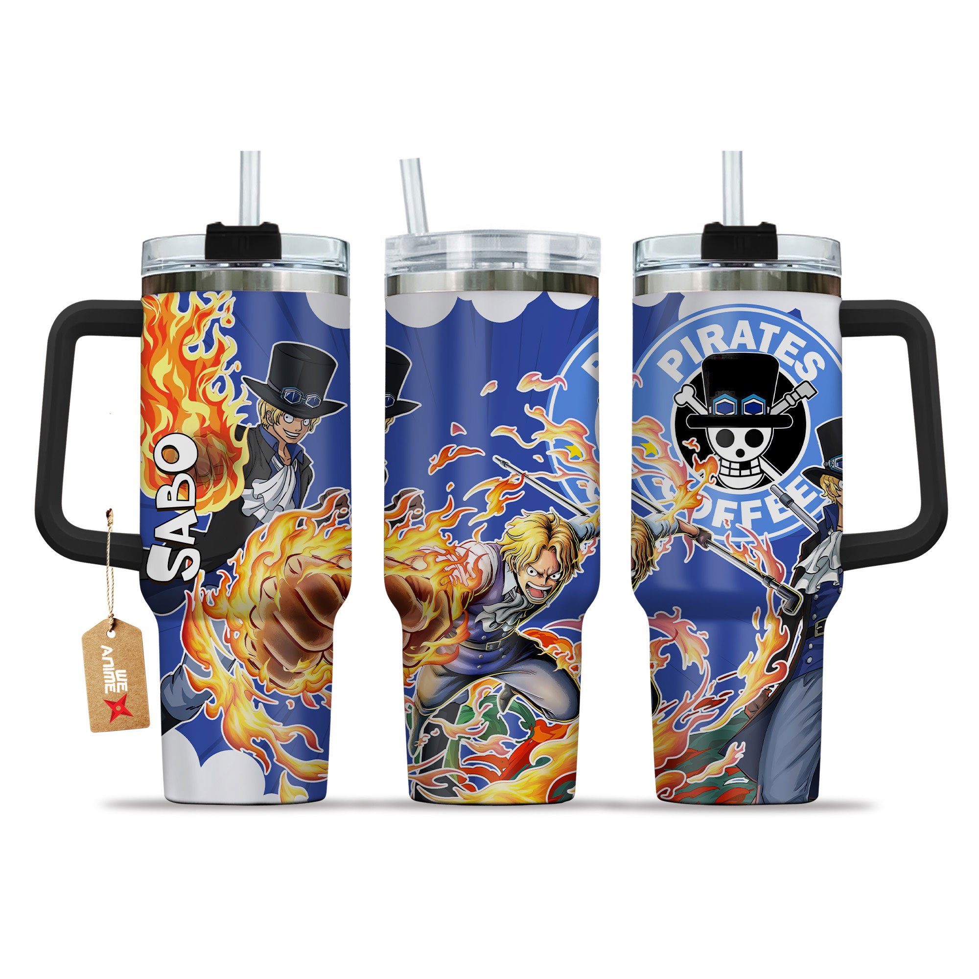 Sabo One Piece Anime Custom Stanley Quencher 40oz Stainless Steel Tumbler With Handle