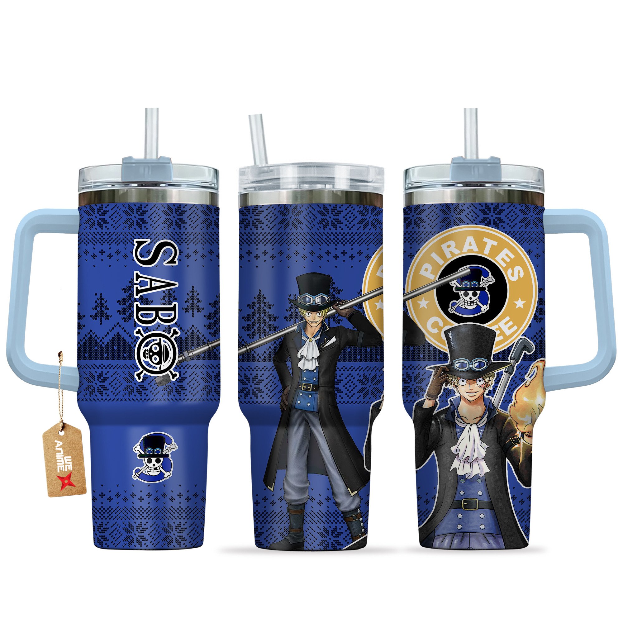 Sabo One Piece Anime Custom Stanley Quencher 40oz Stainless Steel Tumbler With Handle