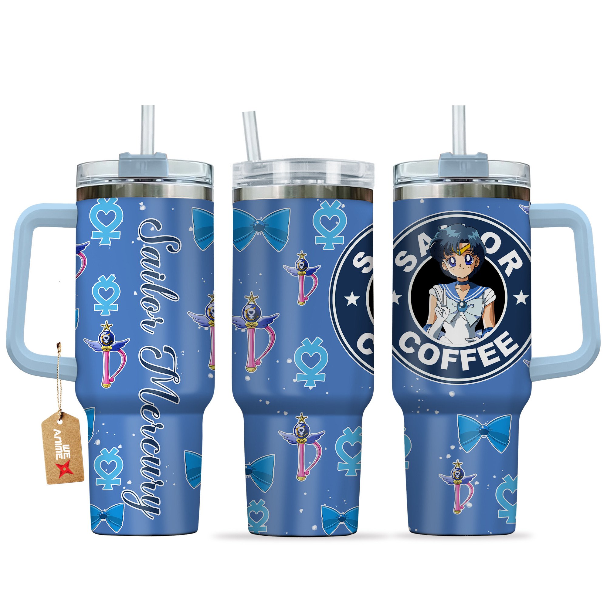 Sailor Mercury Sailor Moon Anime Custom Stanley Quencher 40oz Stainless Steel Tumbler With Handle