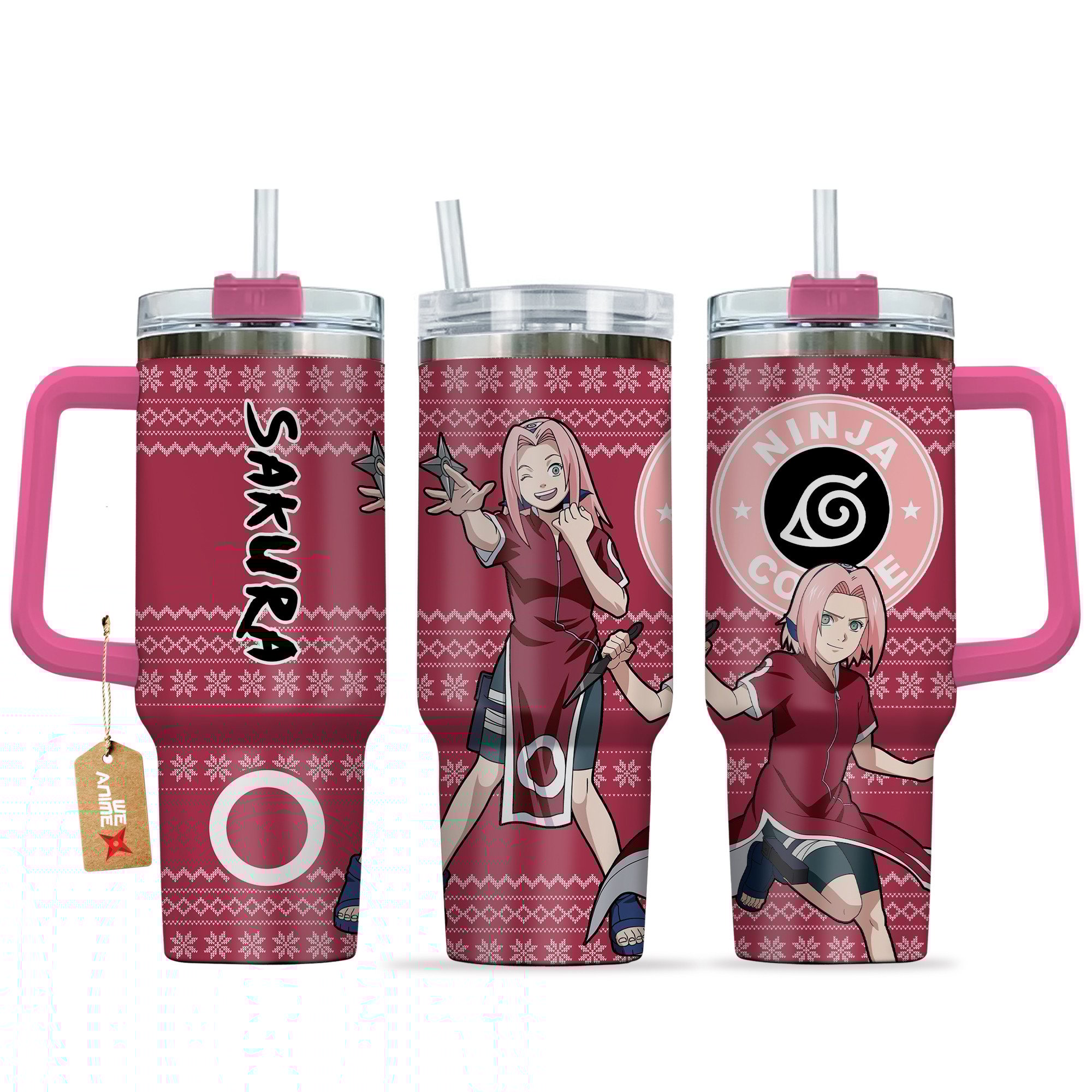 Sakura Haruno Naruto Anime Custom Stanley Quencher 40oz Stainless Steel Tumbler With Handle