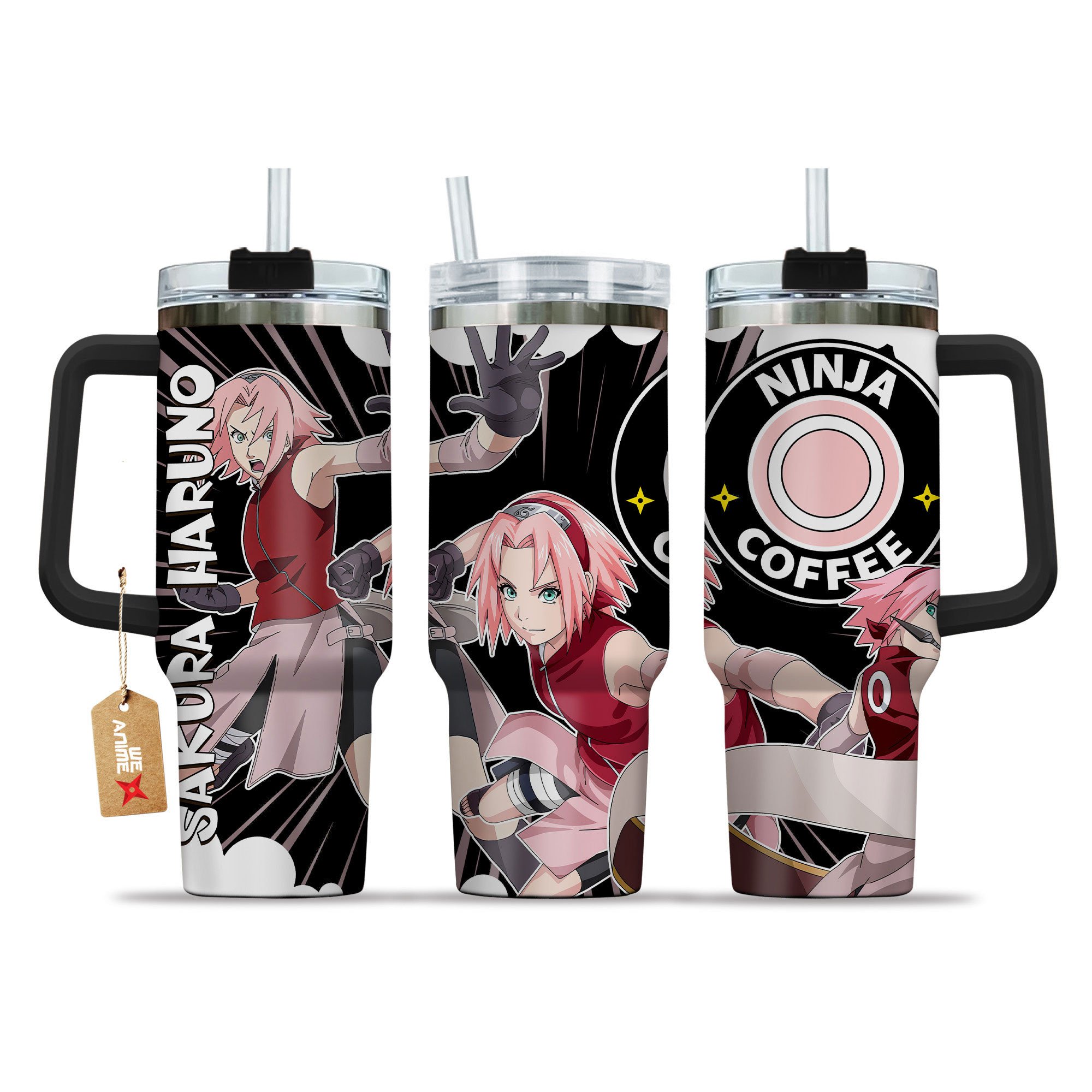 Sakura Haruno Naruto Anime Custom Stanley Quencher 40oz Stainless Steel Tumbler With Handle