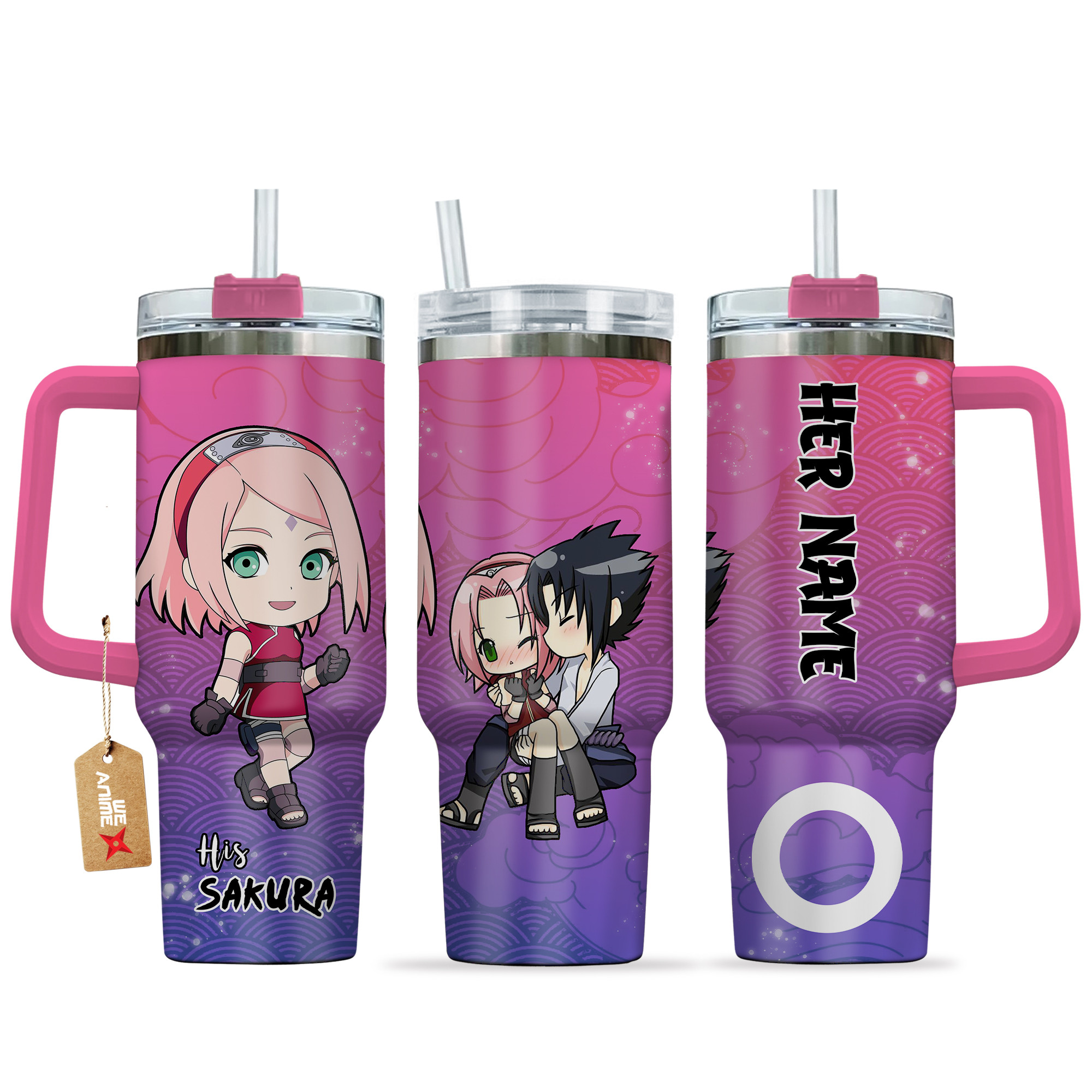 Sakura Haruno Naruto Anime Valentine Custom Stanley Quencher 40oz Stainless Steel Tumbler With Handle