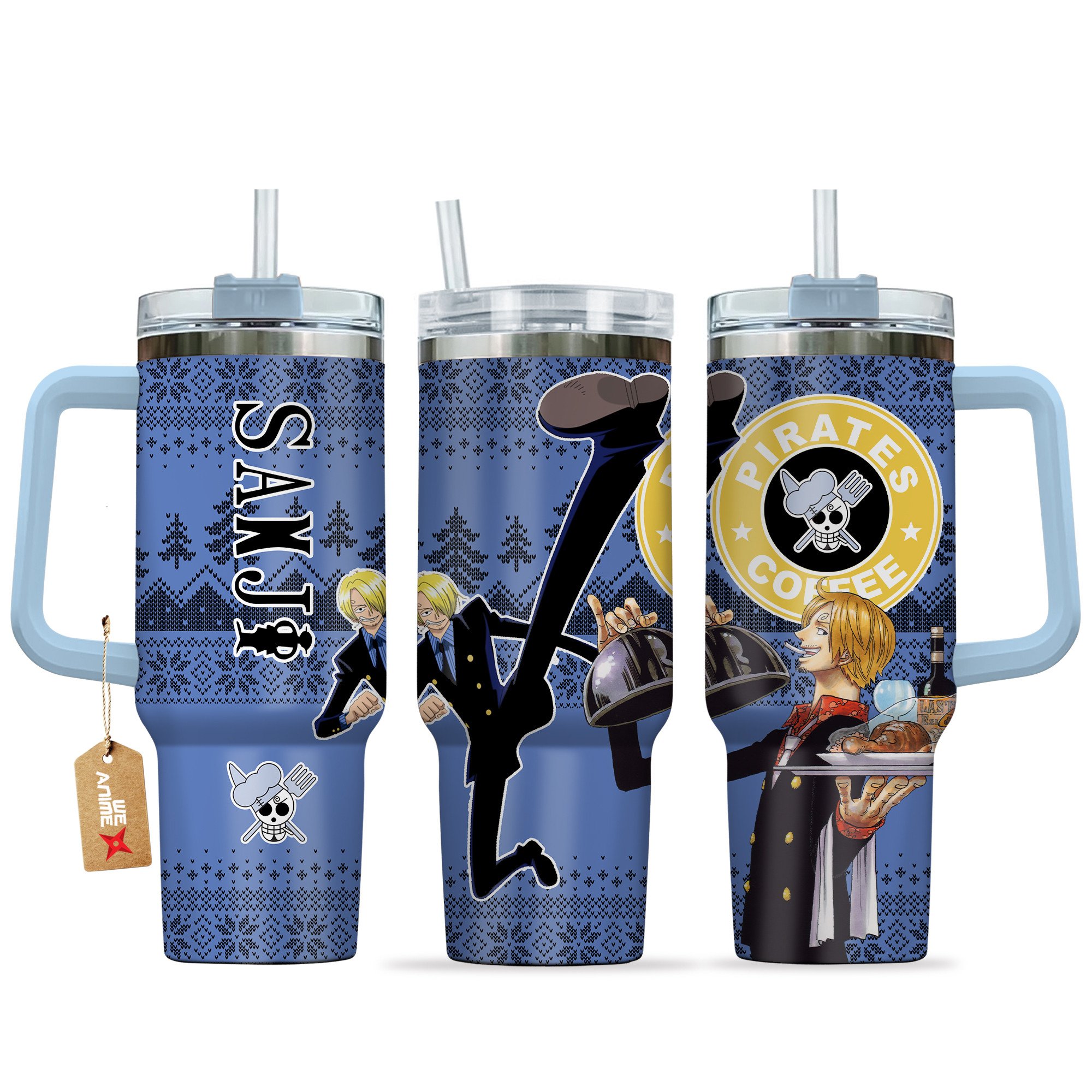 Sanji One Piece Anime Custom Stanley Quencher 40oz Stainless Steel Tumbler With Handle