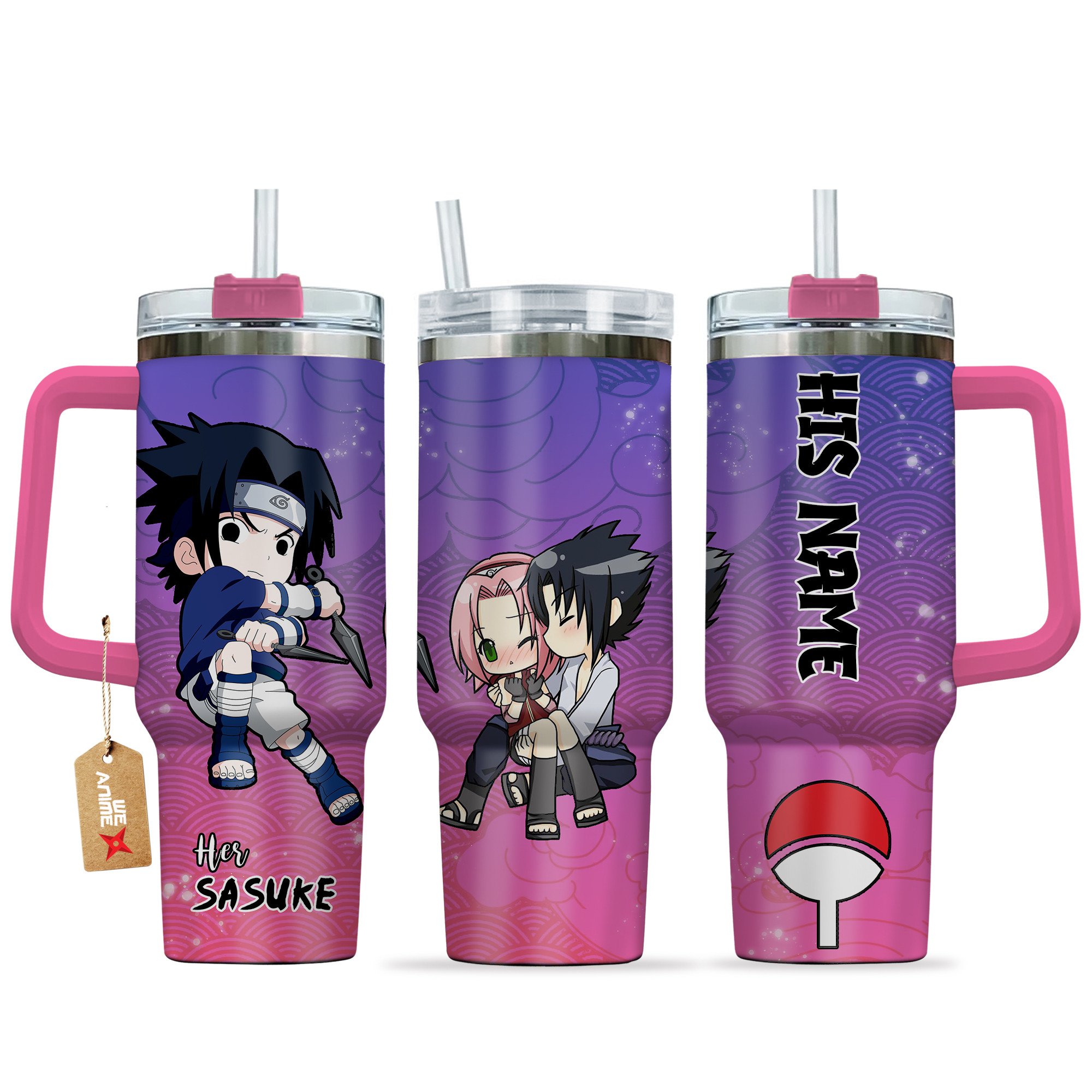 Sasuke Naruto Anime Valentine Custom Stanley Quencher 40oz Stainless Steel Tumbler With Handle