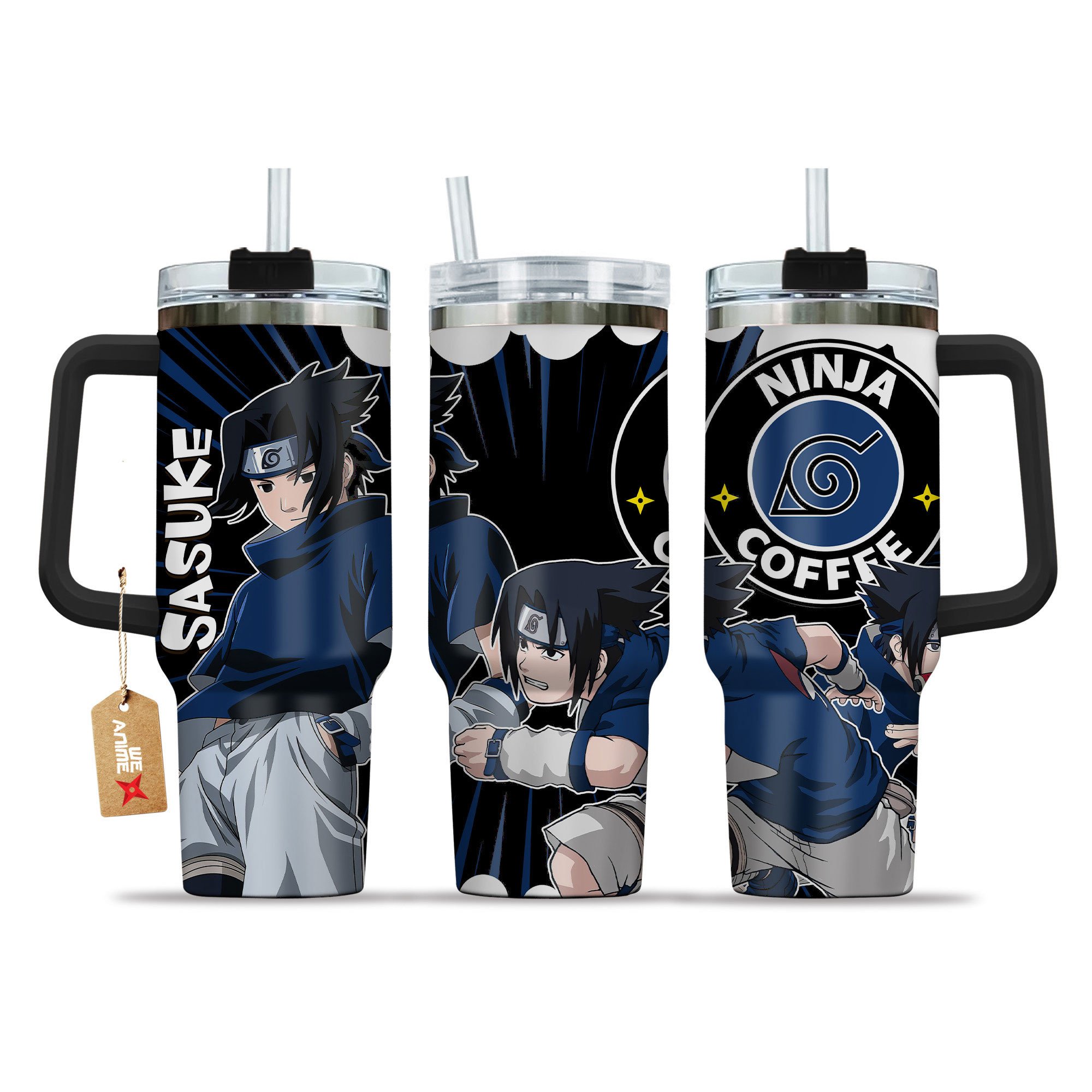 Sasuke Uchiha Naruto Anime Custom Stanley Quencher 40oz Stainless Steel Tumbler With Handle