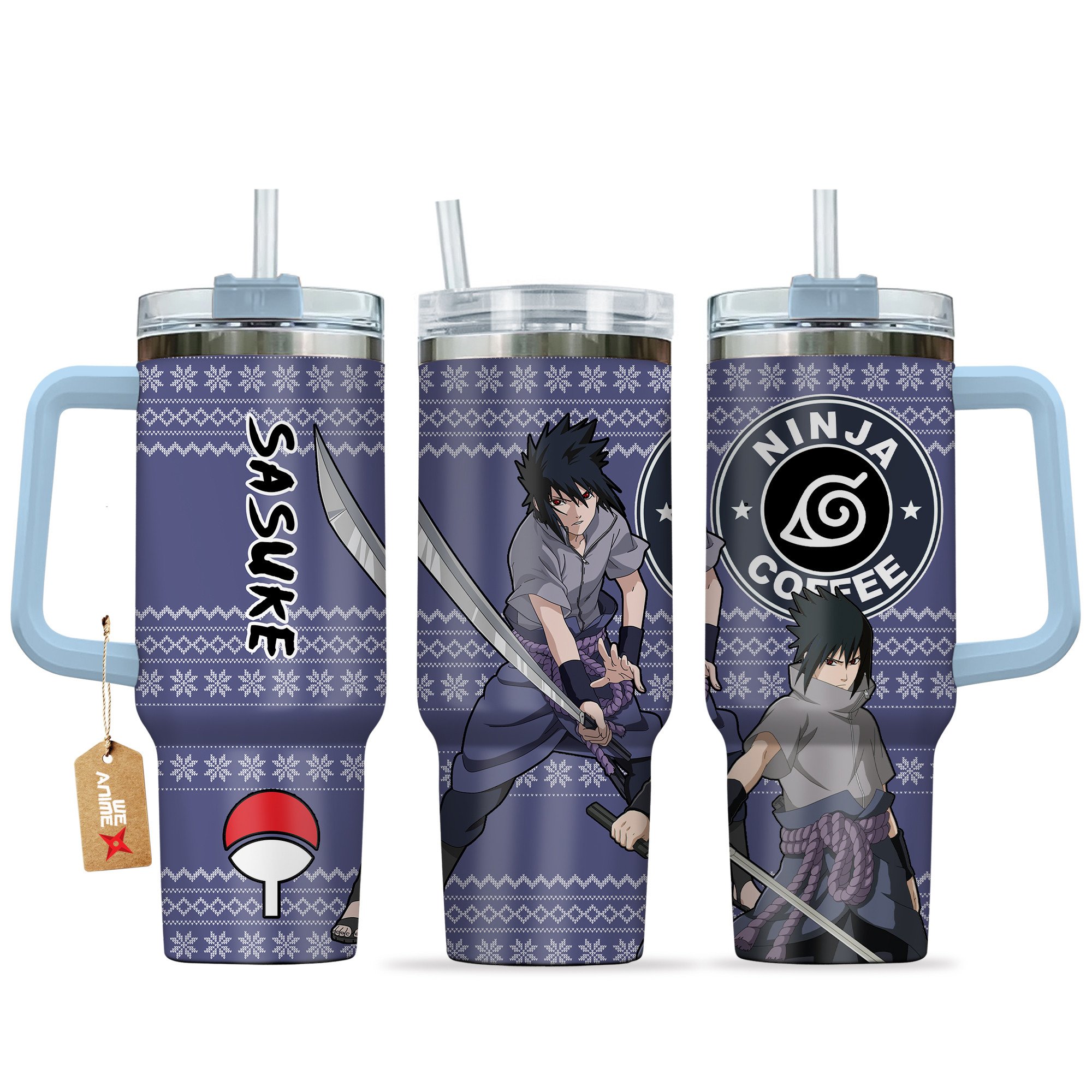 Sasuke Uchiha Naruto Anime Custom Stanley Quencher 40oz Stainless Steel Tumbler With Handle