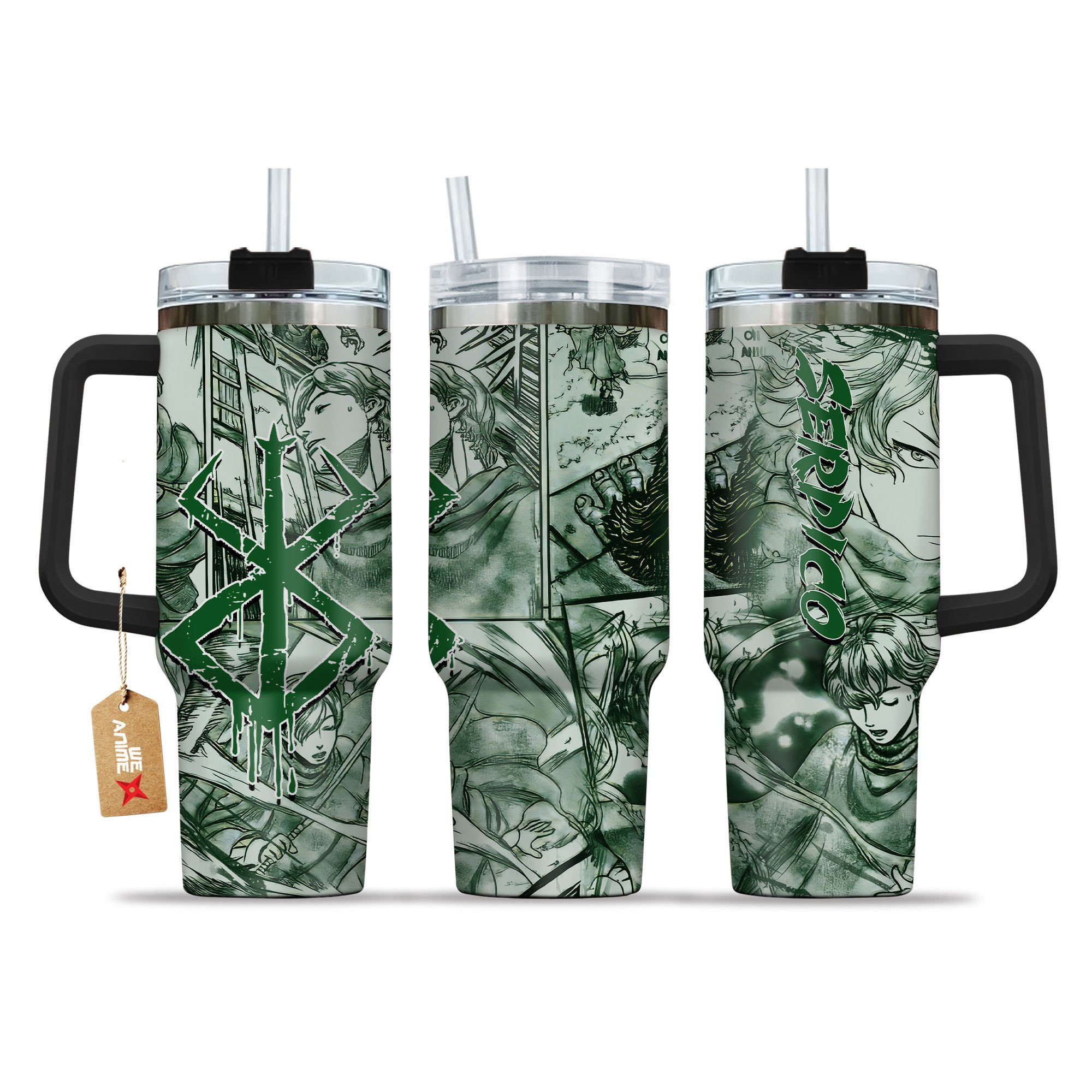 Serpico Berserk Anime Custom Stanley Quencher 40oz Stainless Steel Tumbler With Handle