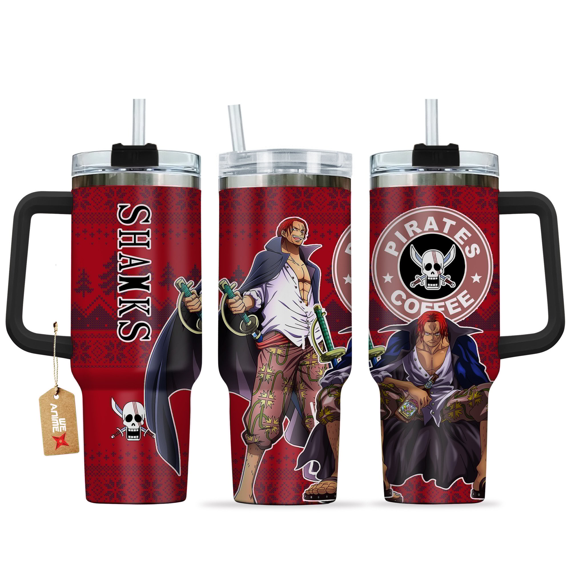 Shanks One Piece Anime Custom Stanley Quencher 40oz Stainless Steel Tumbler With Handle