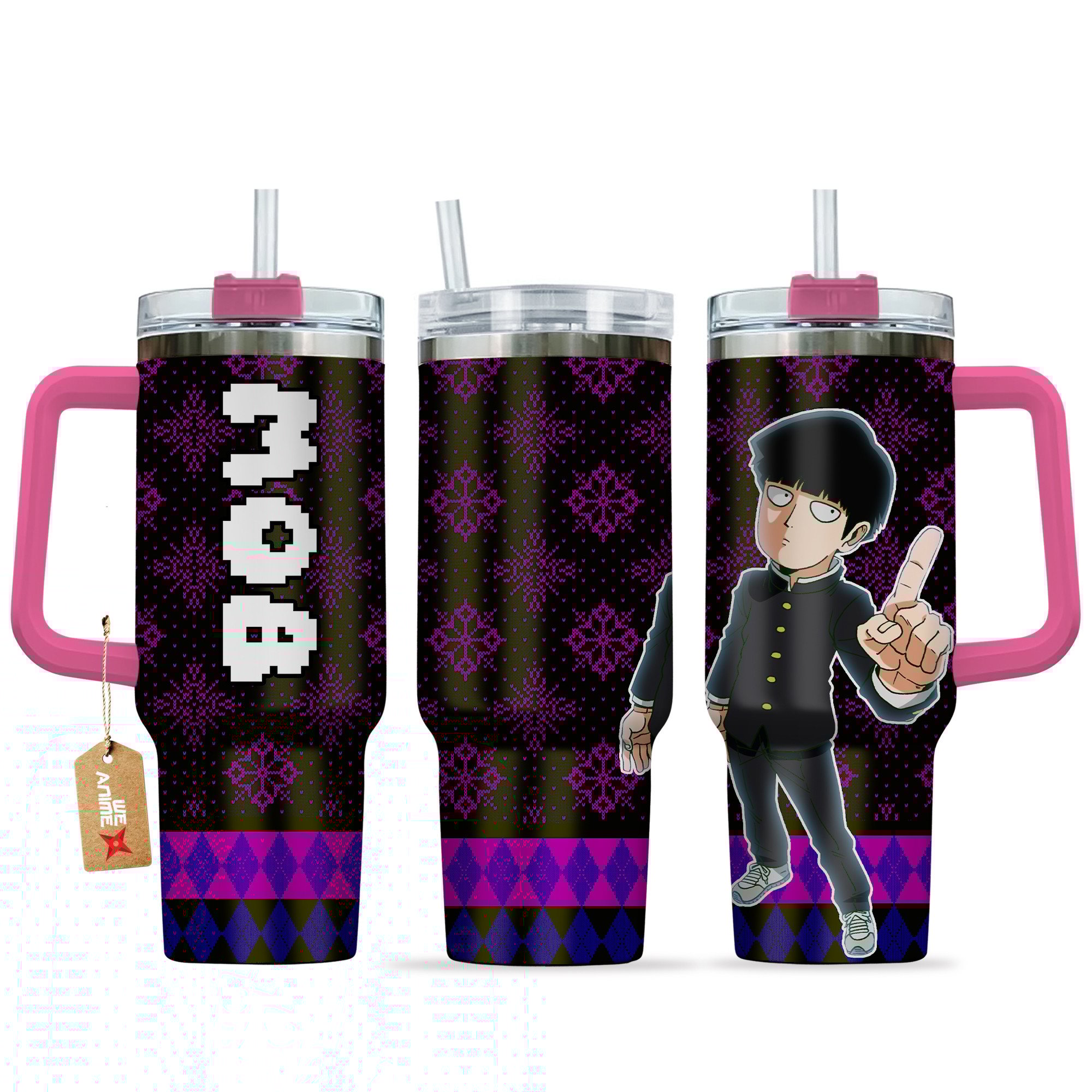 Shigeo Kageyama Mob Psycho 100 Anime Custom Stanley Quencher 40oz Stainless Steel Tumbler With Handle
