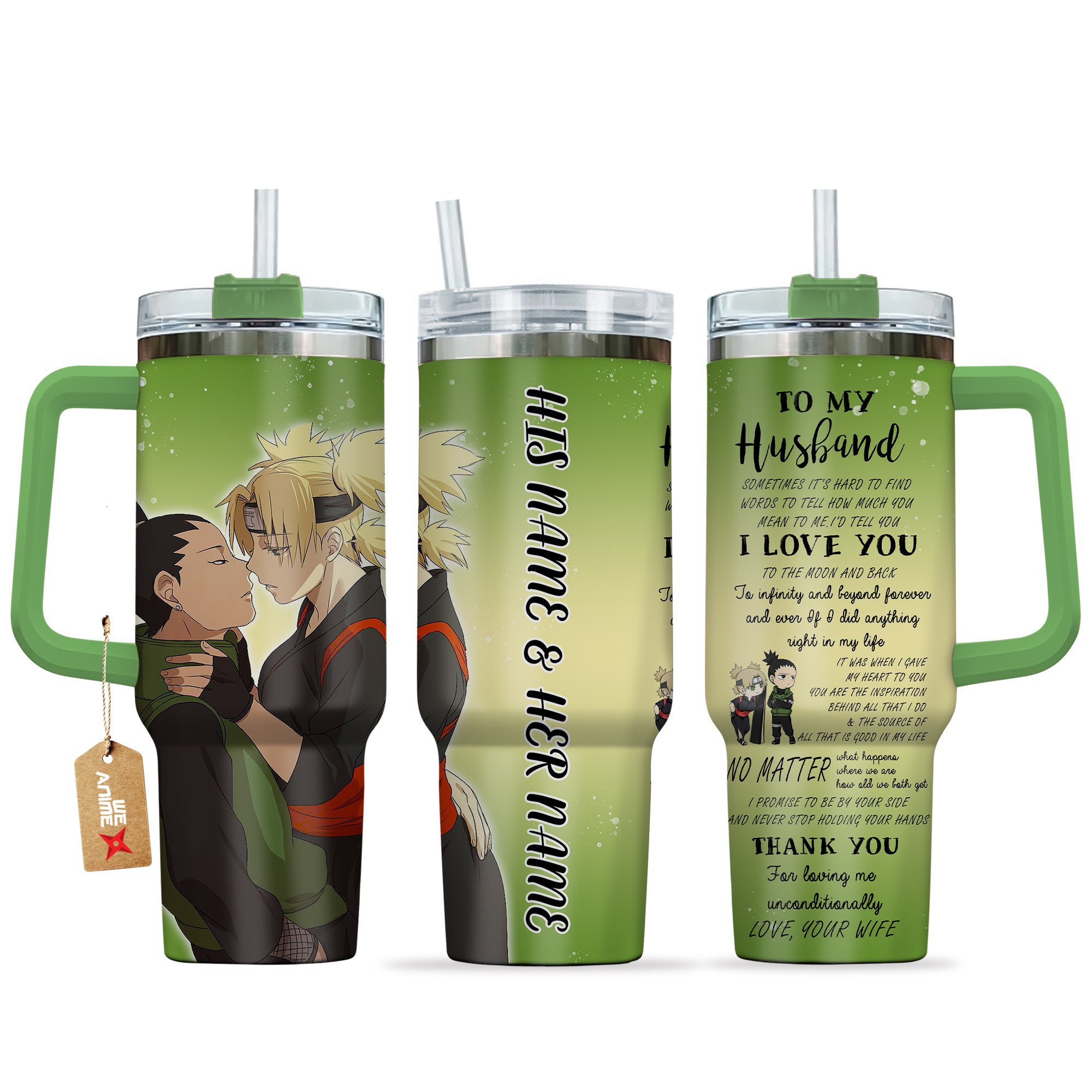 Shikamaru Nara & Temari Naruto Anime Valentine Custom Stanley Quencher 40oz Stainless Steel Tumbler With Handle