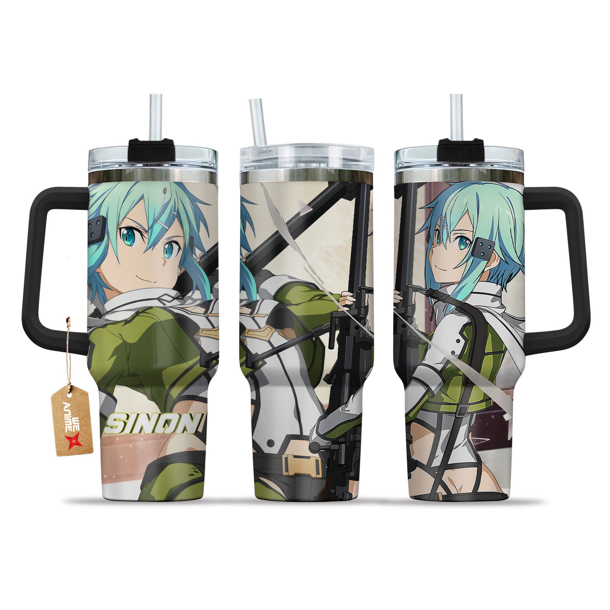 Shino Asada (Sinon) Sword Art Online Anime Custom Stanley Quencher 40oz Stainless Steel Tumbler With Handle