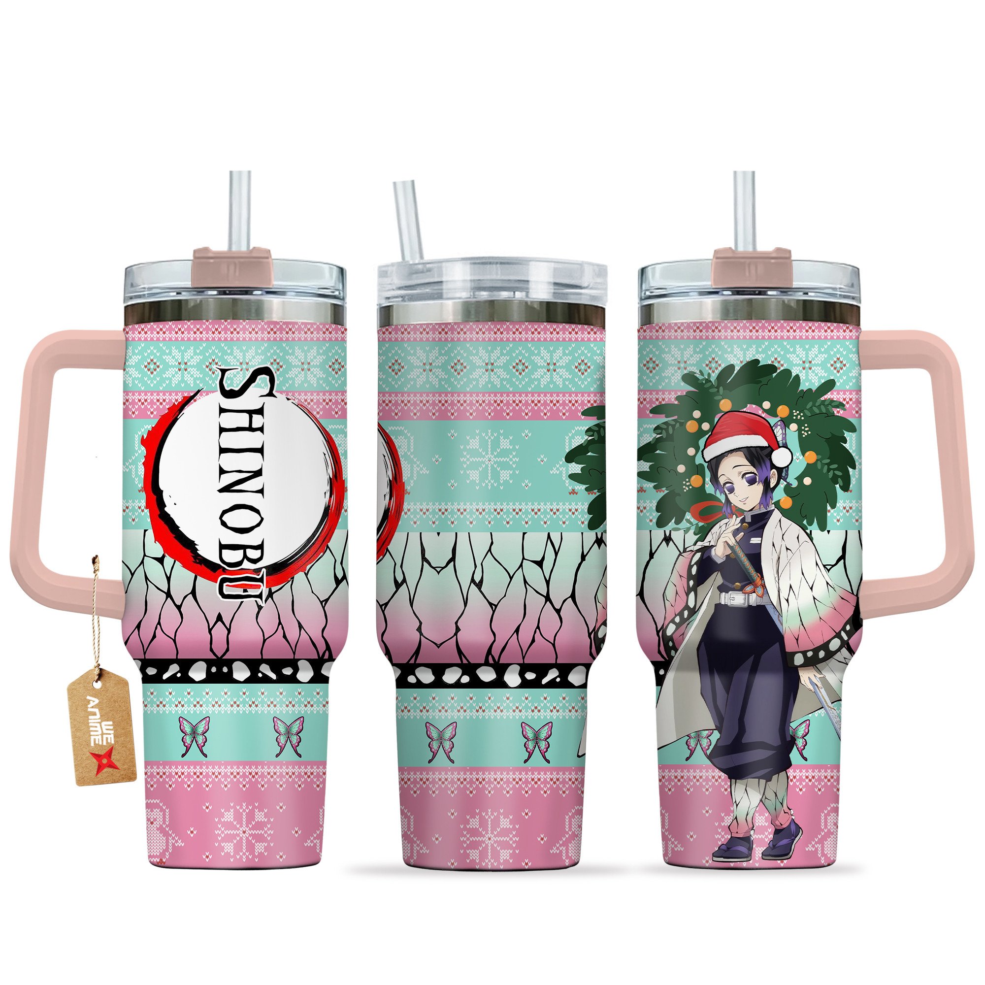 Shinobu Kocho Demon Slayer Anime Custom Stanley Quencher 40oz Stainless Steel Tumbler With Handle