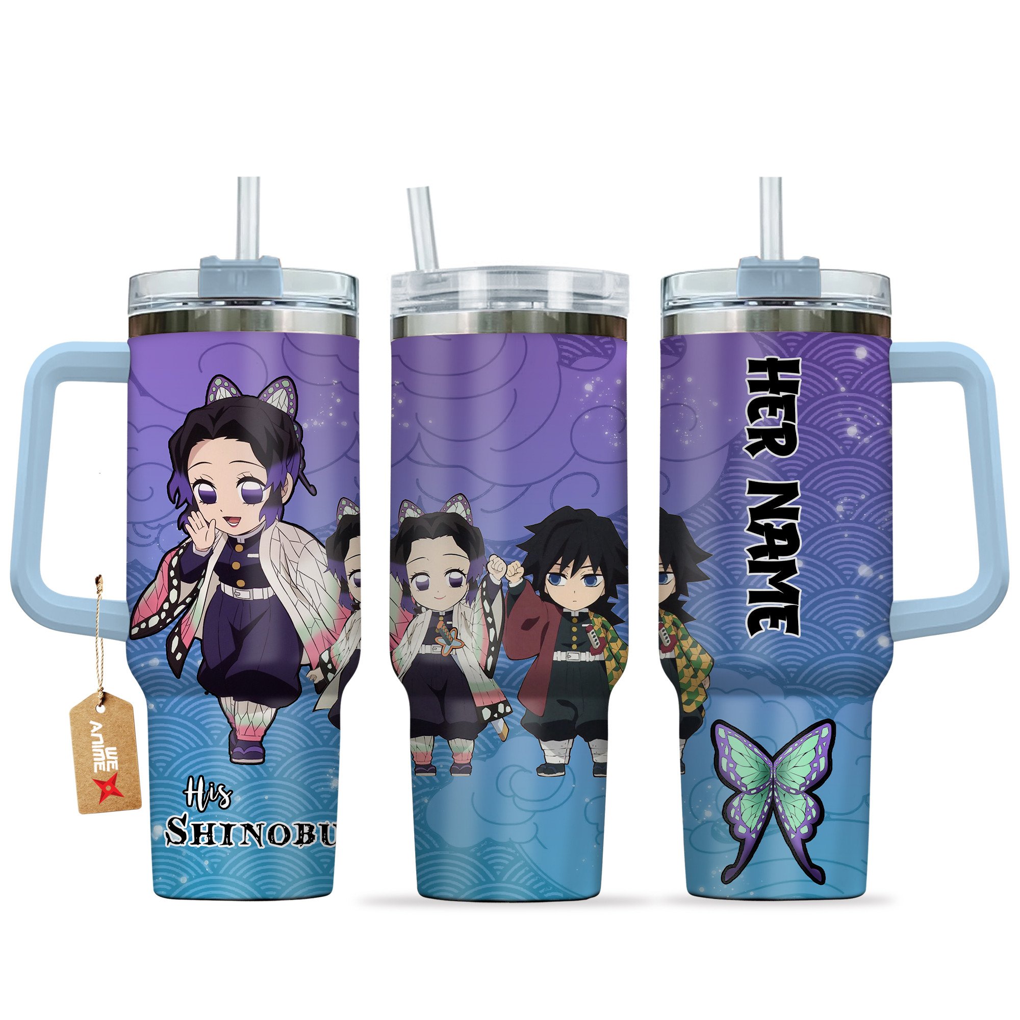 Shinobu Kocho Demon Slayer Anime Valentine Custom Stanley Quencher 40oz Stainless Steel Tumbler With Handle