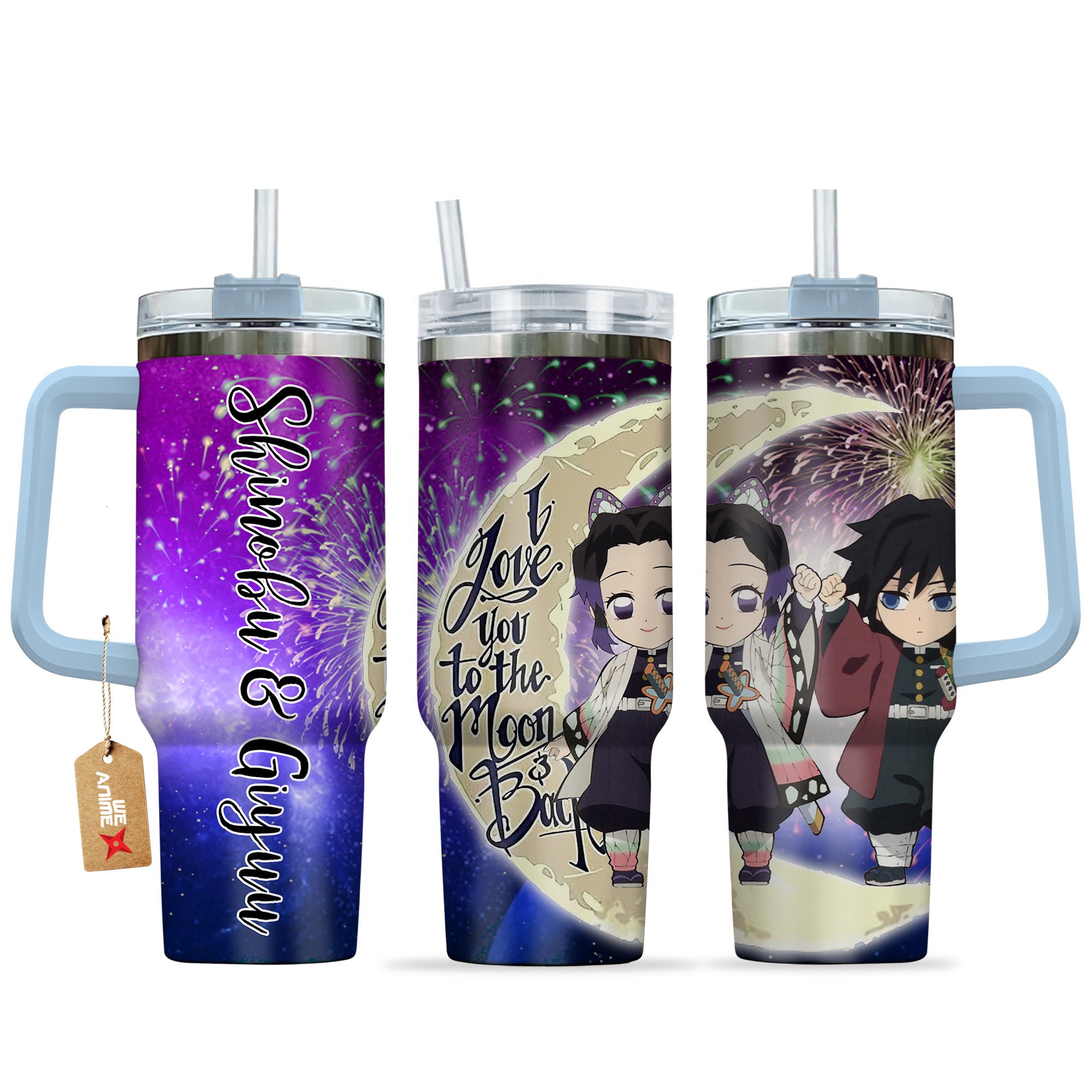 Shinobu Kocho & Giyu Tomioka Demon Slayer Anime Valentine Custom Stanley Quencher 40oz Stainless Steel Tumbler With Handle