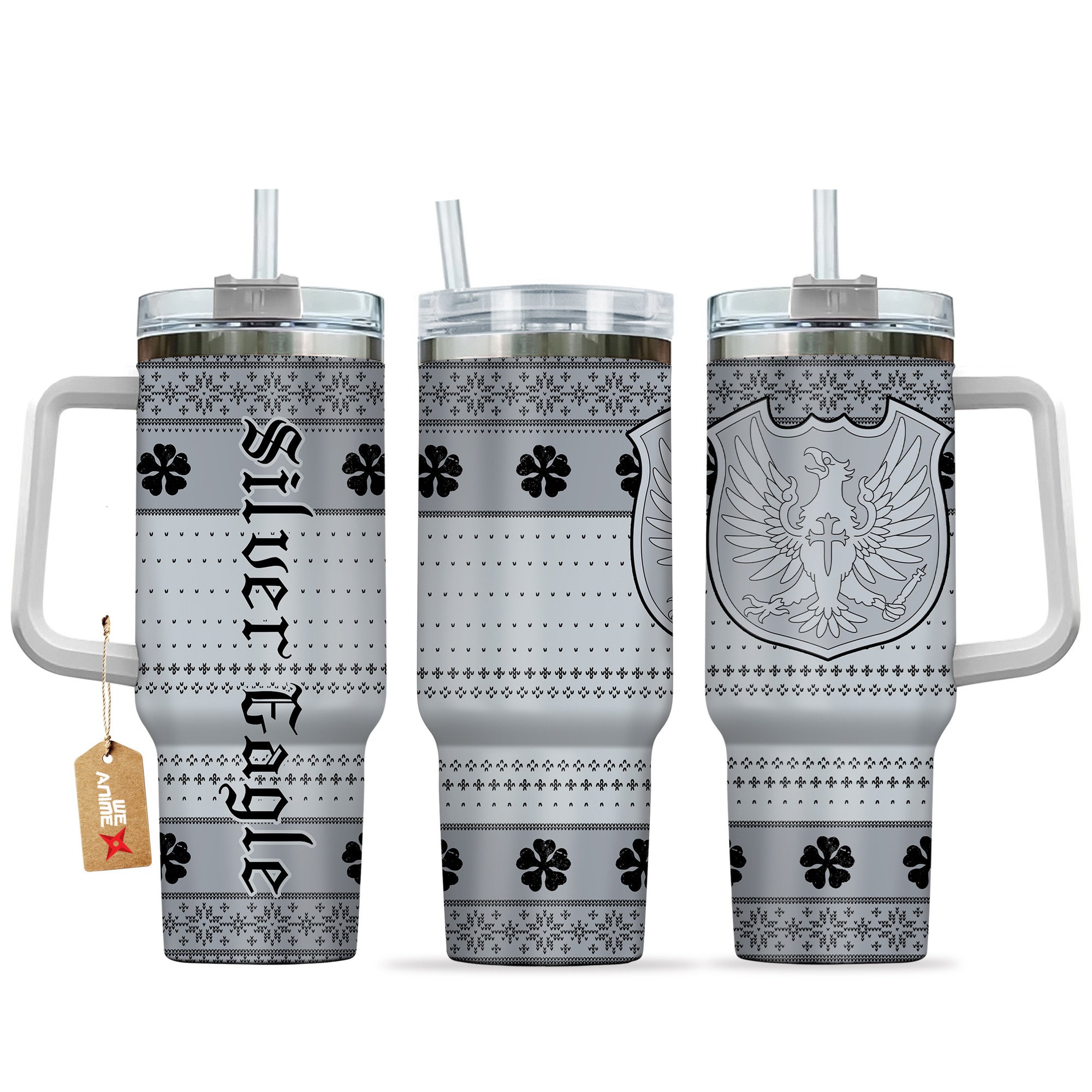 Silver Eagle Black Clover Anime Custom Stanley Quencher 40oz Stainless Steel Tumbler With Handle