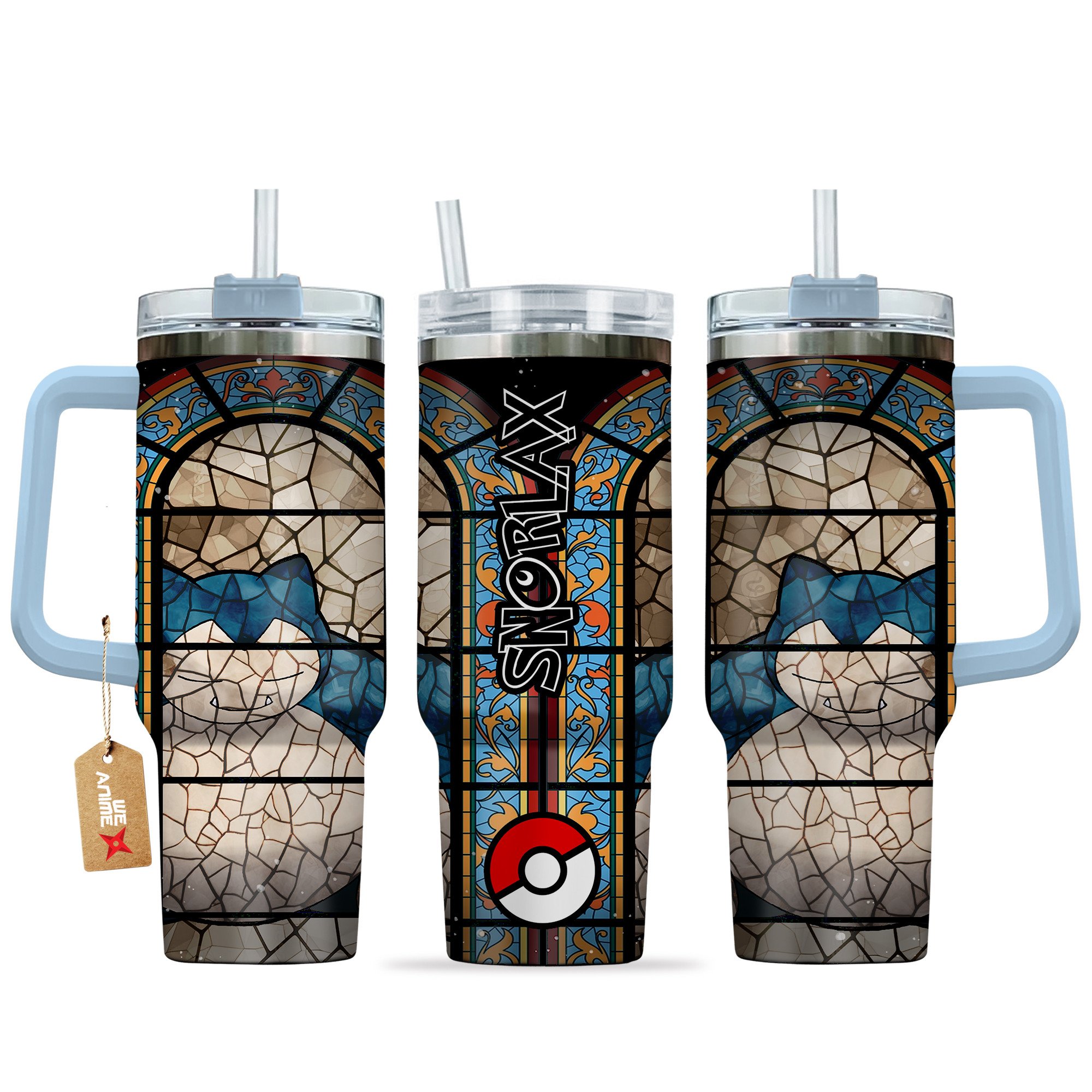 Snorlax Pokemon Anime Custom Stanley Quencher 40oz Stainless Steel Tumbler With Handle