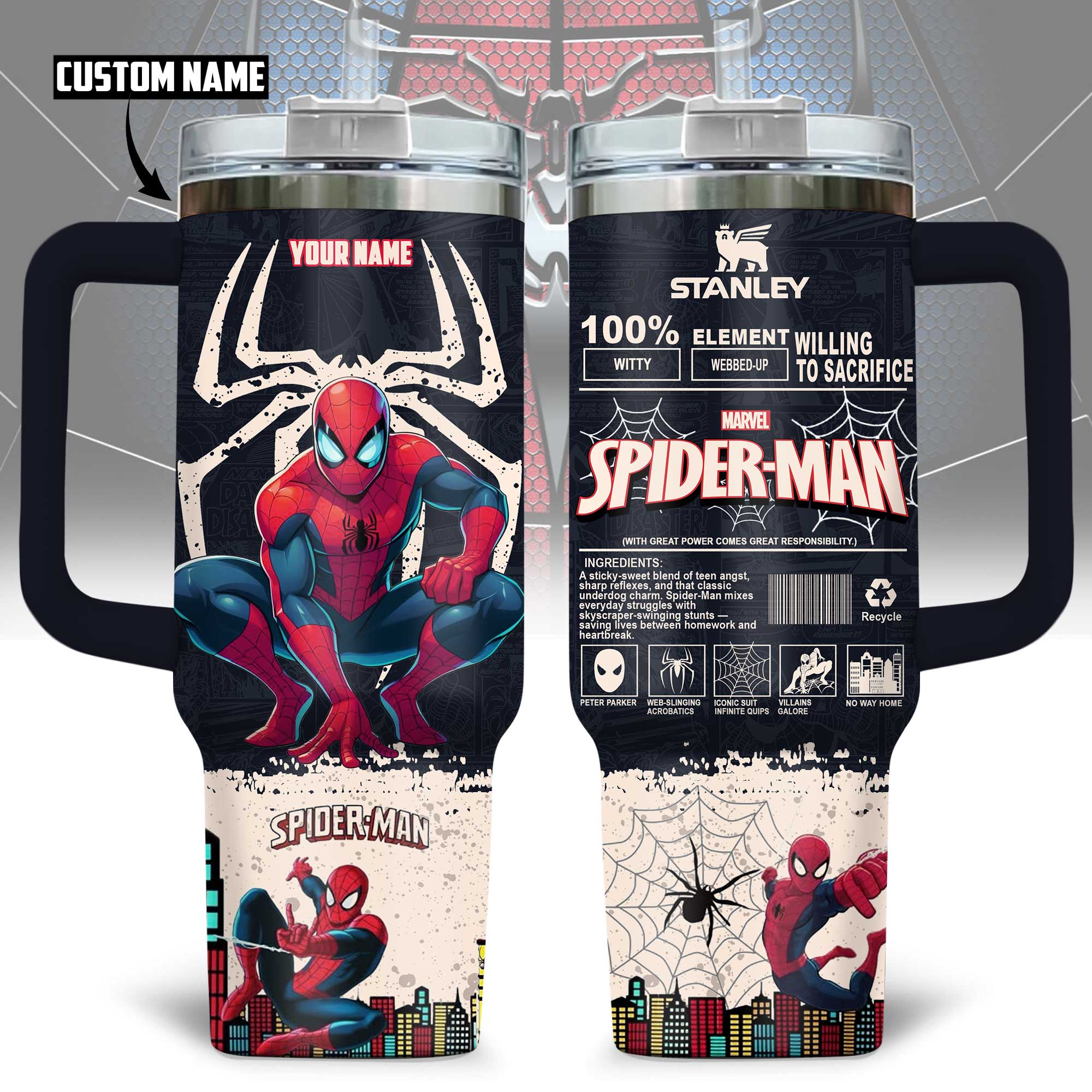 Spider Man Movies Custom Stanley Quencher 40oz Stainless Steel Tumbler With Handle