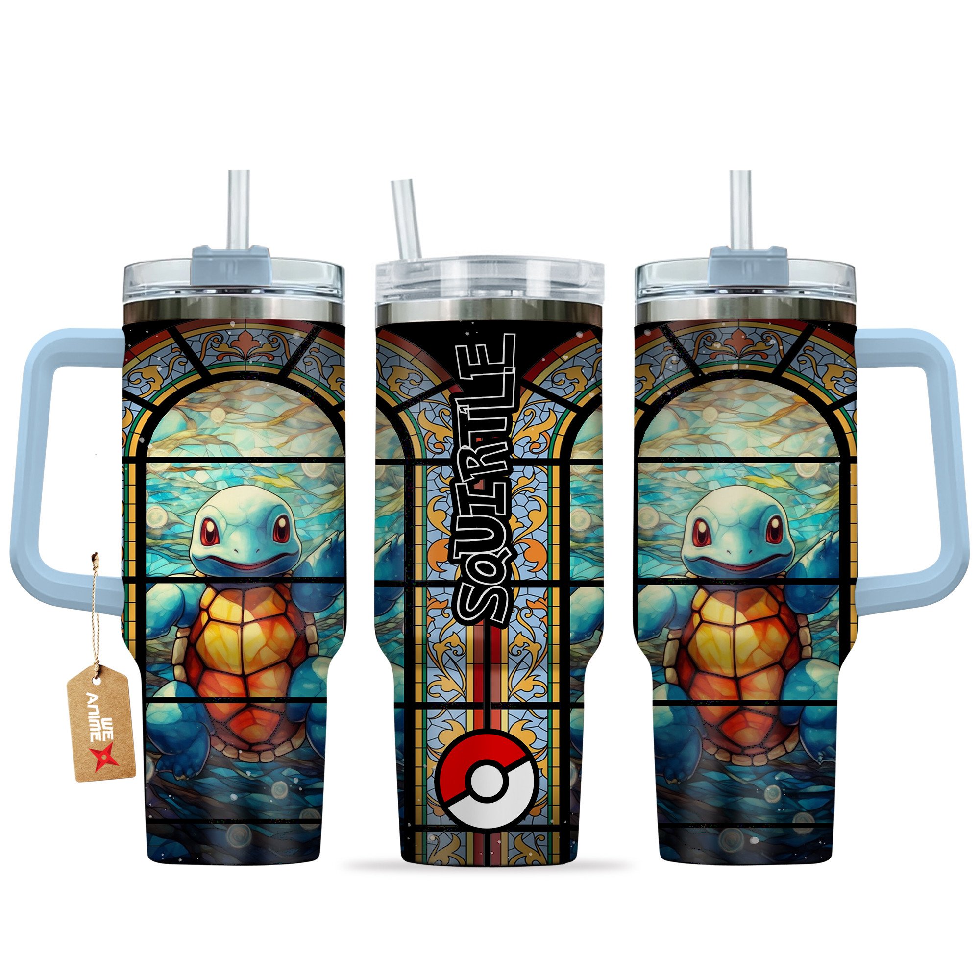 Squirtle Pokemon Anime Custom Stanley Quencher 40oz Stainless Steel Tumbler With Handle