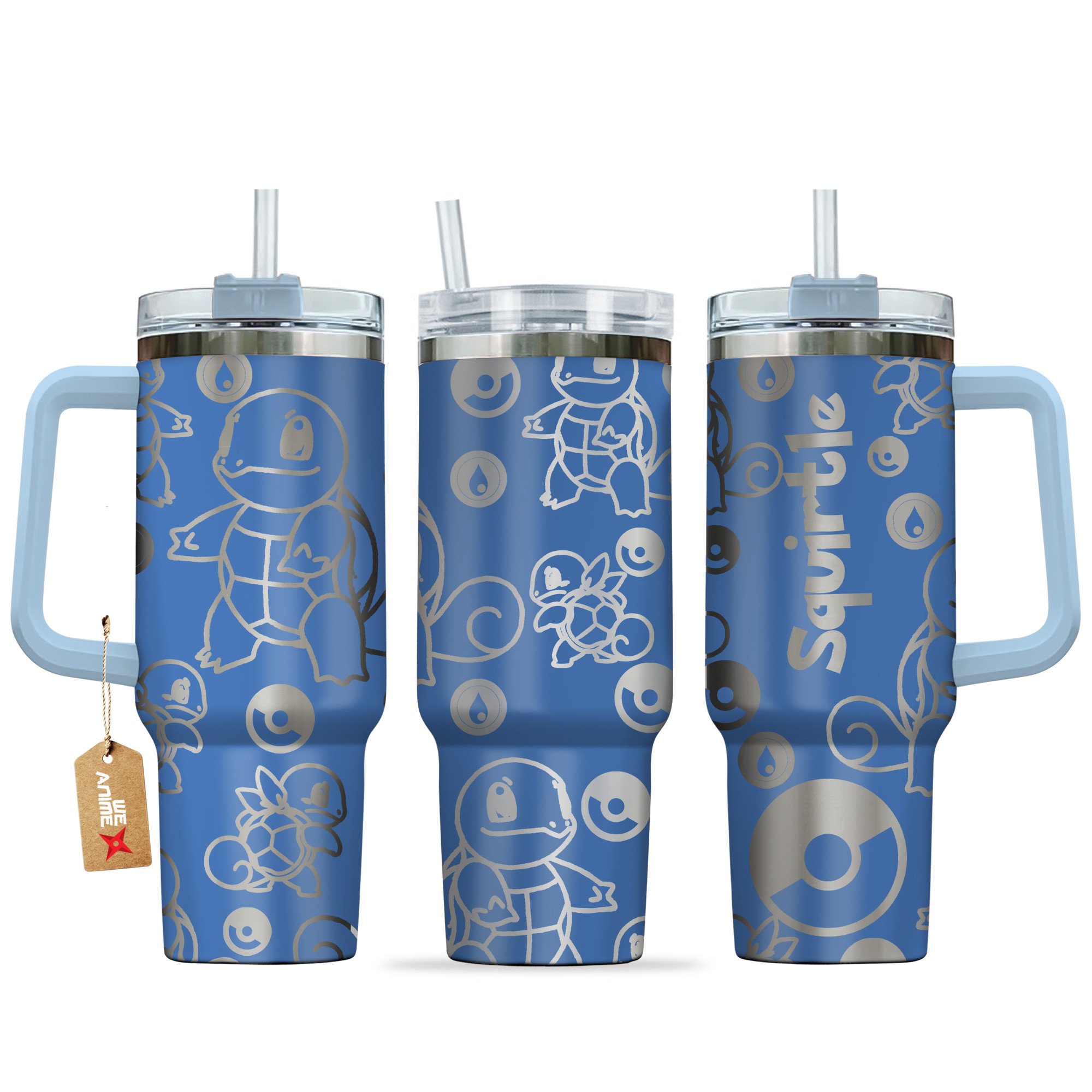 Squirtle Pokemon Anime Custom Stanley Quencher 40oz Stainless Steel Tumbler With Handle