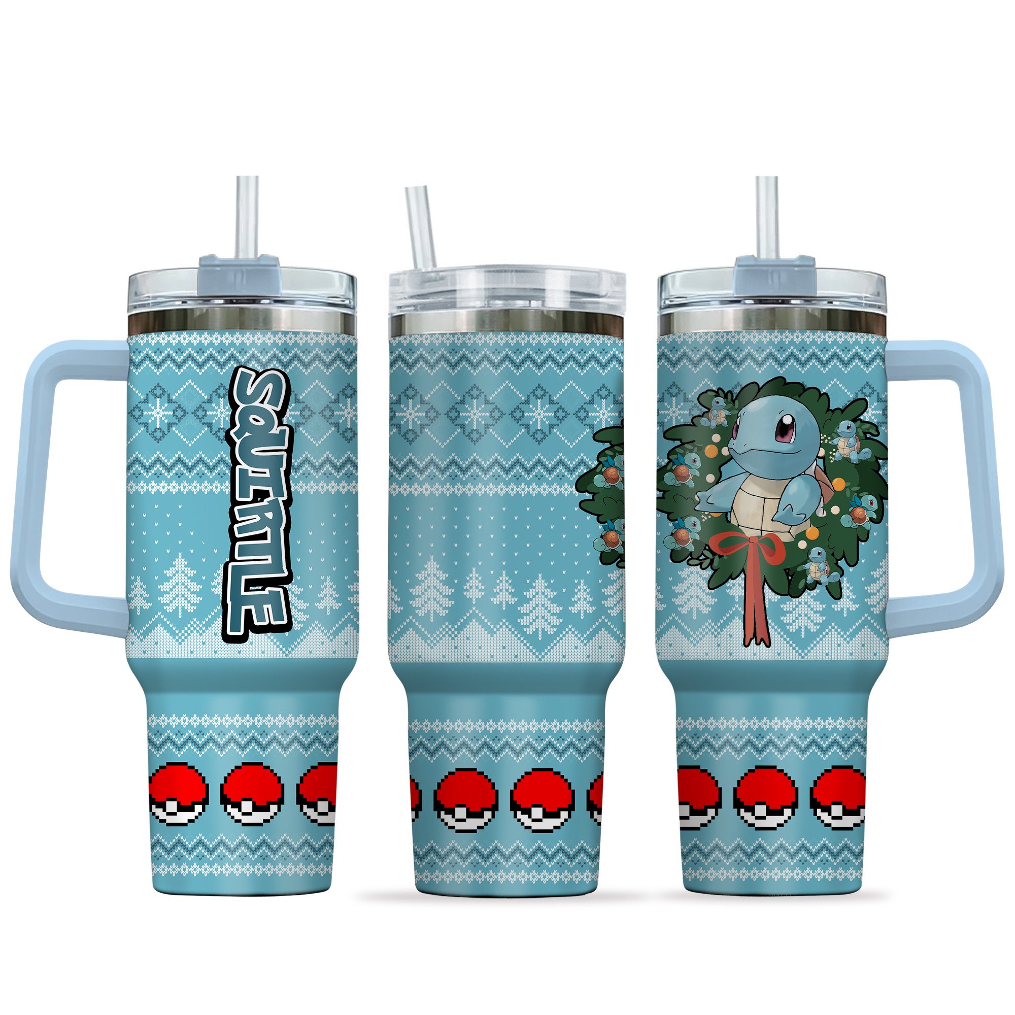Squirtle Pokemon Anime Custom Stanley Quencher 40oz Stainless Steel Tumbler With Handle
