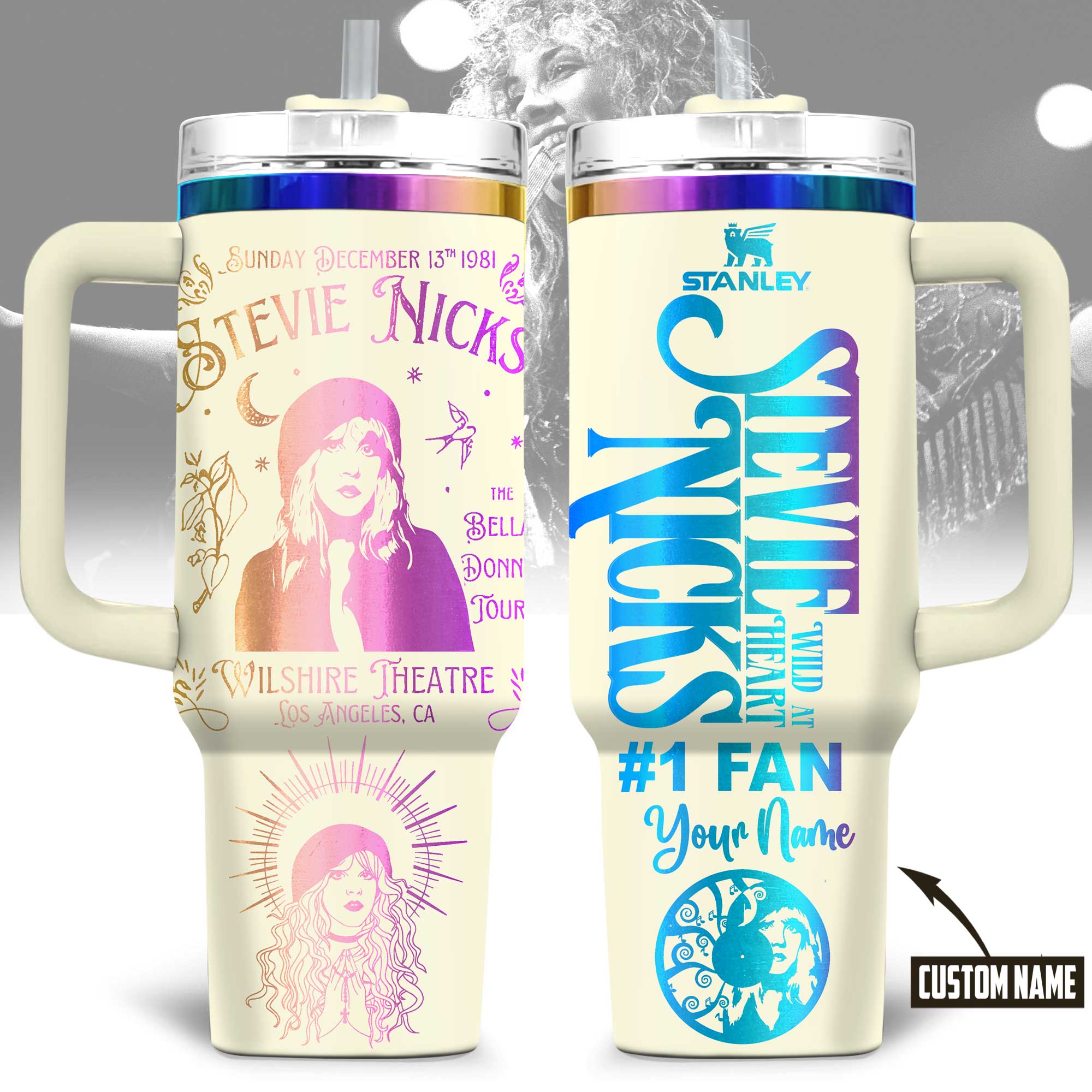 Stevie Nicks Music Custom Stanley Quencher 40oz Stainless Steel Tumbler With Handle
