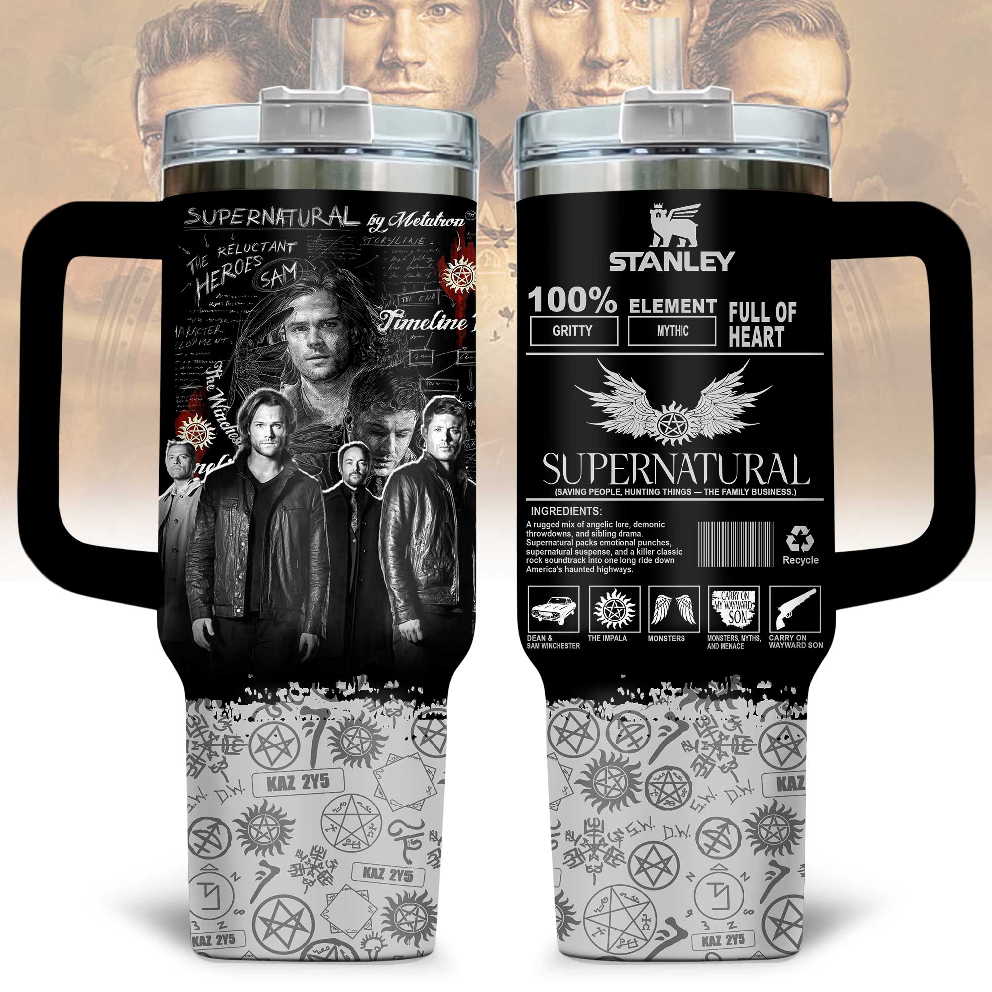 Supernatural TV Series Custom Stanley Quencher 40oz Stainless Steel Tumbler With Handle