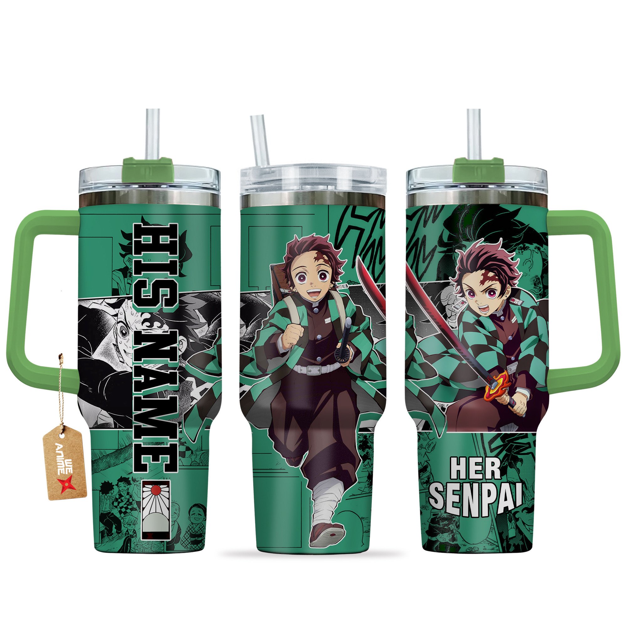 Tanjiro Kamado Demon Slayer Anime Custom Stanley Quencher 40oz Stainless Steel Tumbler With Handle