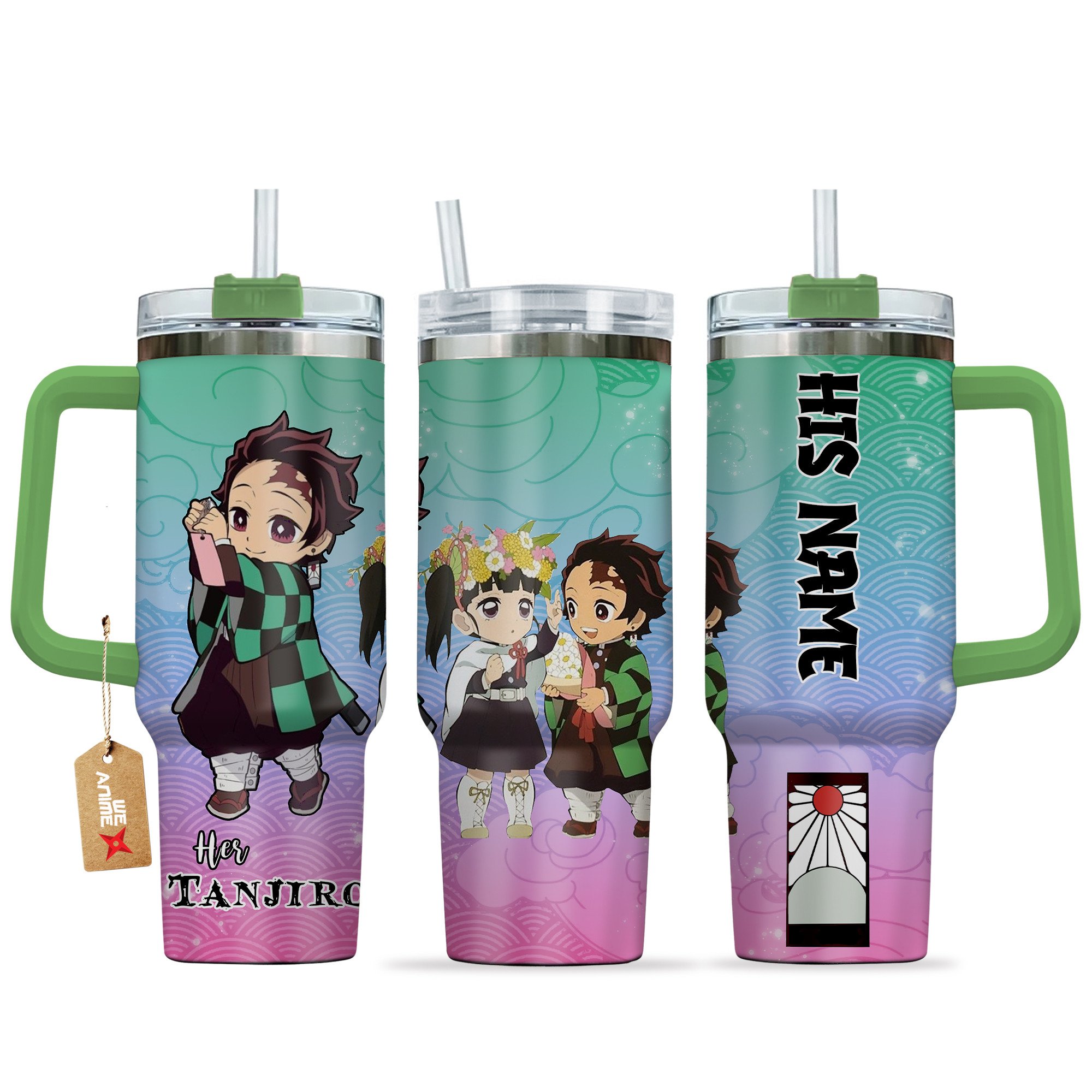 Tanjiro Kamado Demon Slayer Anime Valentine Custom Stanley Quencher 40oz Stainless Steel Tumbler With Handle