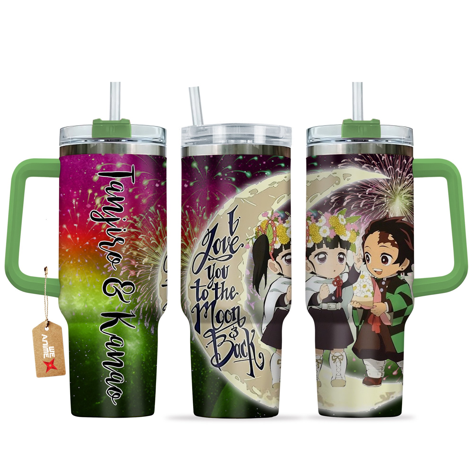 Tanjiro Kamado & Kanao Tsuyuri Demon Slayer Anime Valentine Custom Stanley Quencher 40oz Stainless Steel Tumbler With Handle
