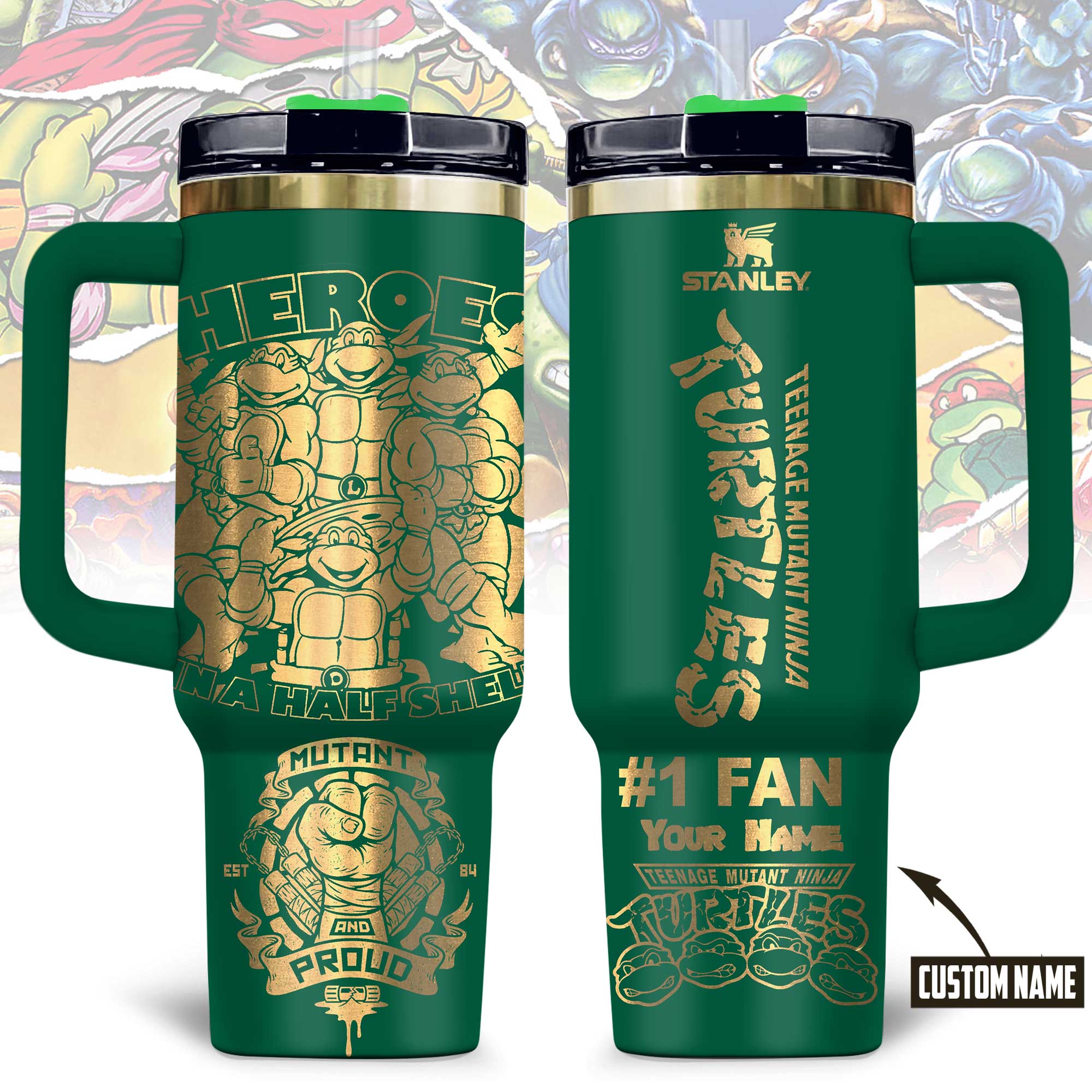 Teenage Mutant Ninja Turtles Movies Custom Stanley Quencher 40oz Stainless Steel Tumbler With Handle